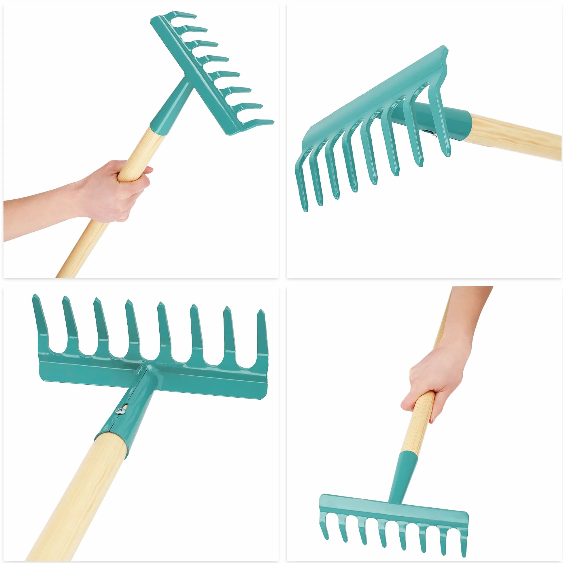 Kadax - Rastrillo para mujer con mango largo para jardín, rocas, ramas, herramientas de jardín, rastrillo, rastrillo, rastrillo, rastrillo de jardín con cabeza dura (8 puntas)