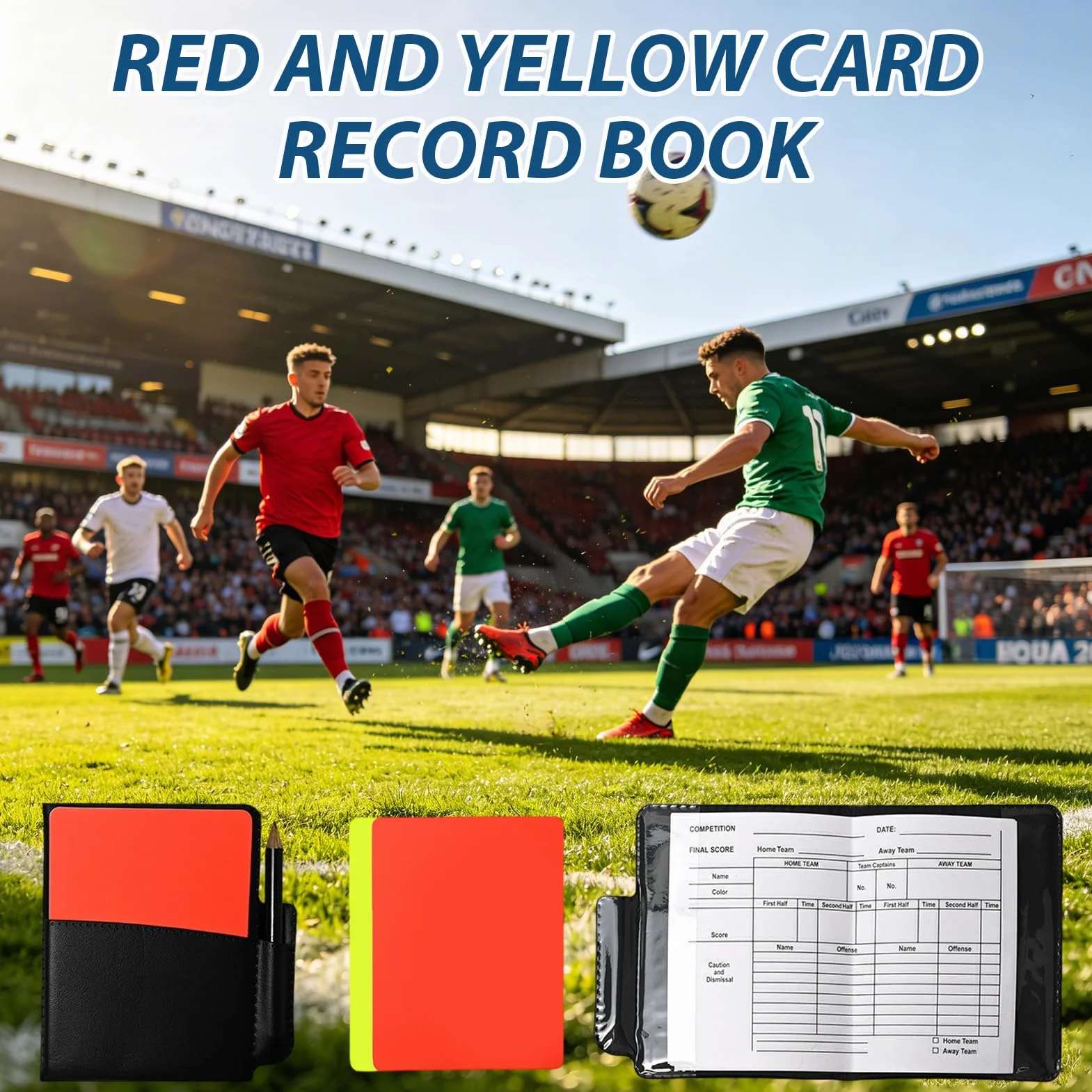 Tarjetas Árbitro de Fútbol PVC Rojas y Amarillas con Silbato, Libro de Puntos, Brazaletes de Capitán