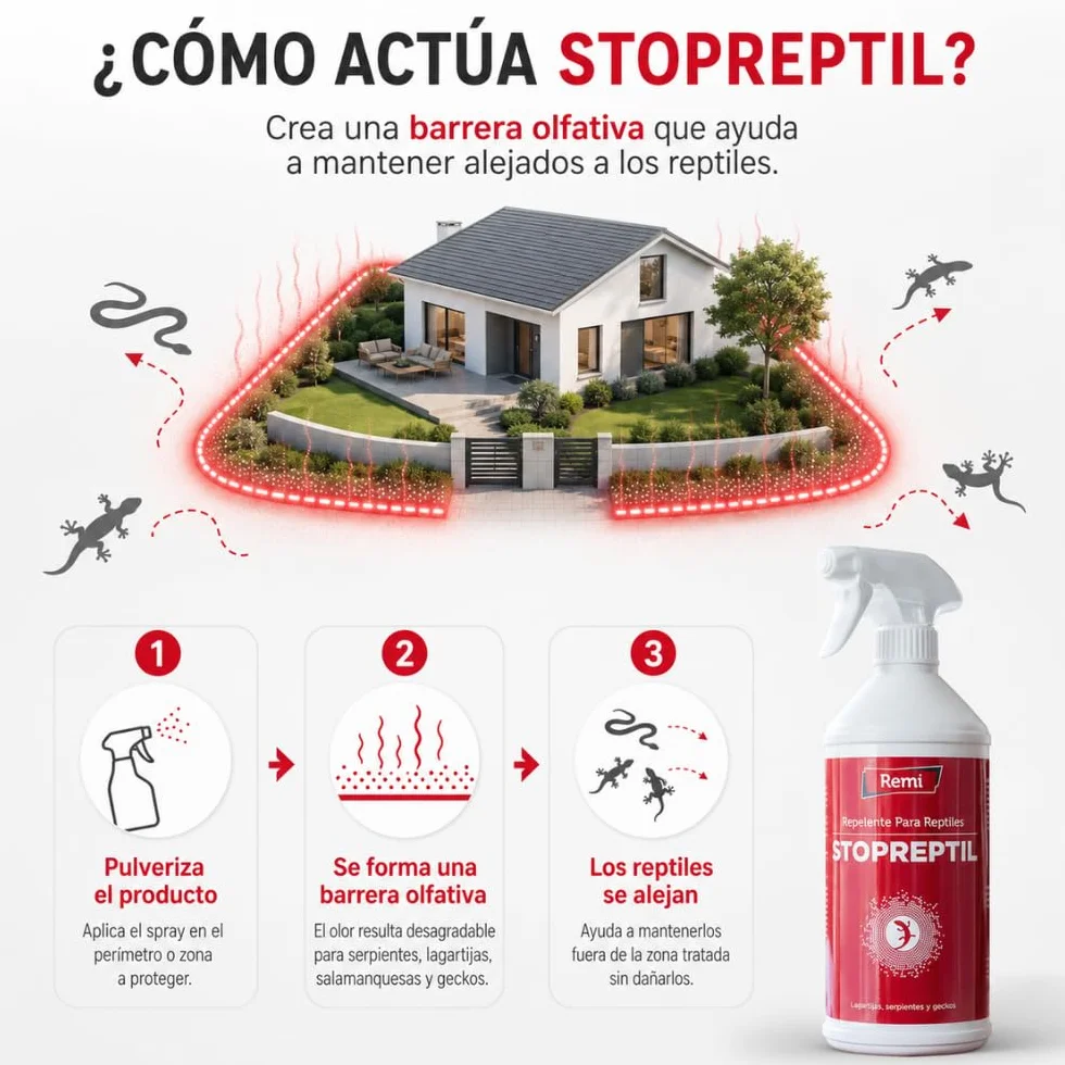 Remi Hogar | Repelente para Reptiles, en Aerosol | para Serpientes Lagartijas Salamanquesas Geckos | Spray Repelente Deshabituante | Sin venenos | Sin productos nocivos | 750 ml