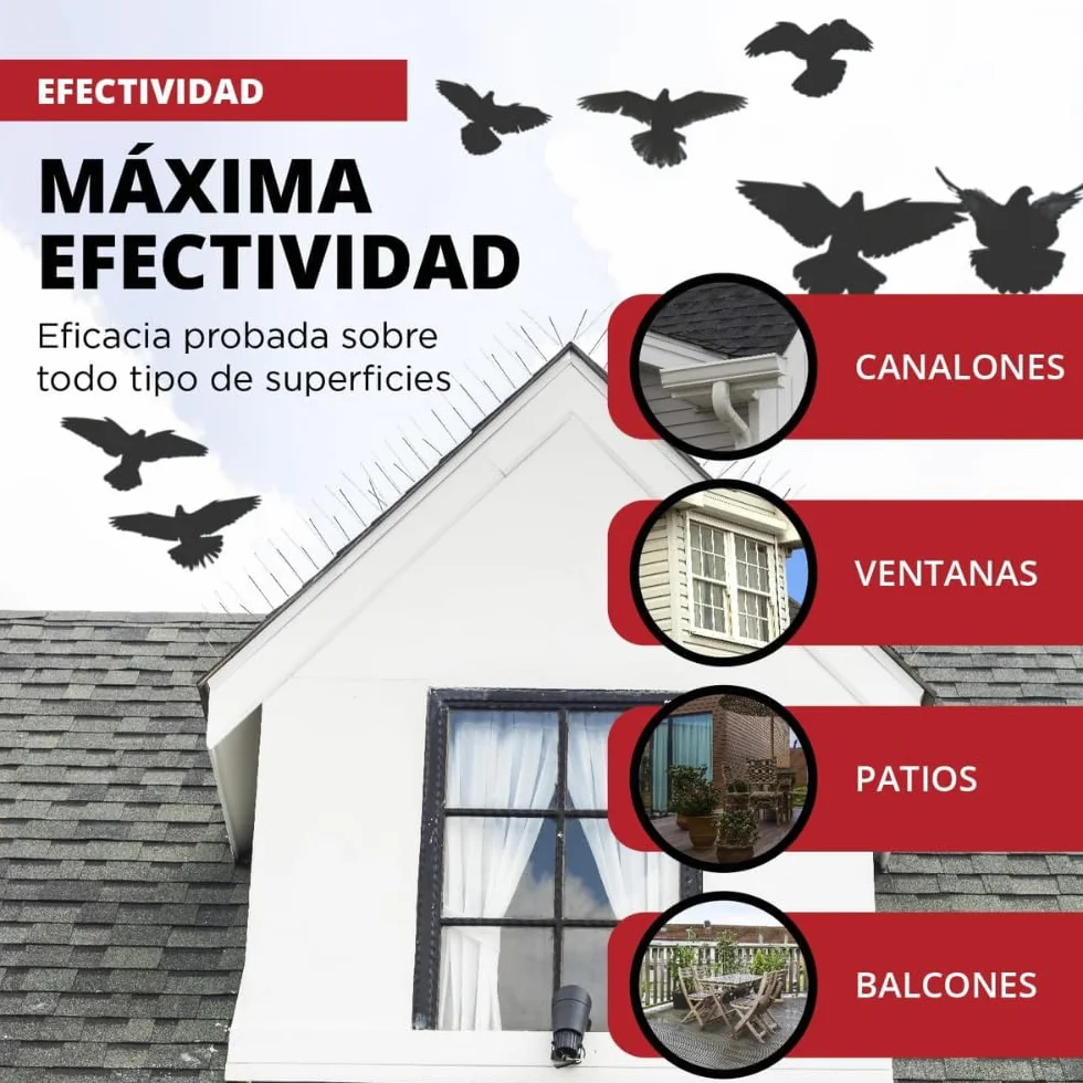Pack de 5 Metros de Pinchos Antipalomas | Remi Hogar | Púas para Palomas de Acero Inoxidable | Ahuyenta Palomas Efectivo | 10 Tiras de 50cm Montadas | Con base transparente