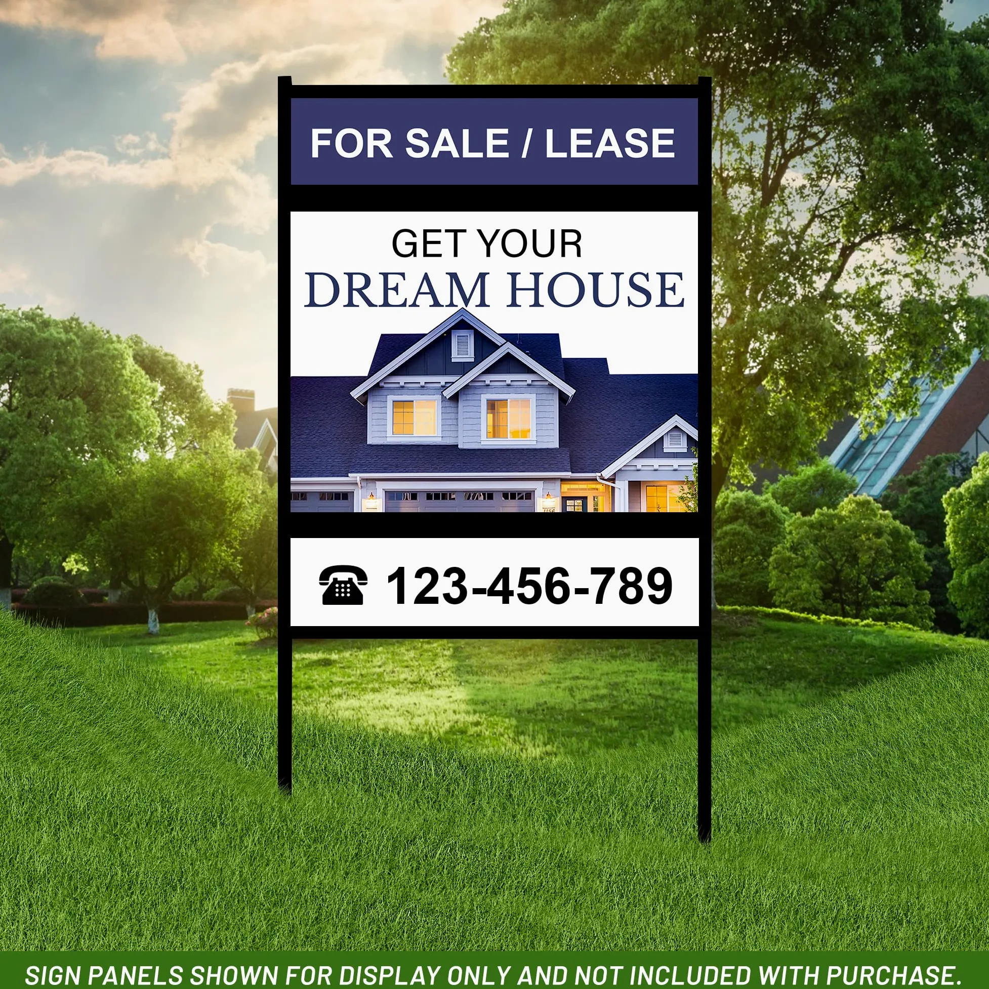Generic Real Estate Yard Sign Marco en H de metal, 18 x 24 pulgadas con (2) jinetes, negro (paquete de 3), (C290)