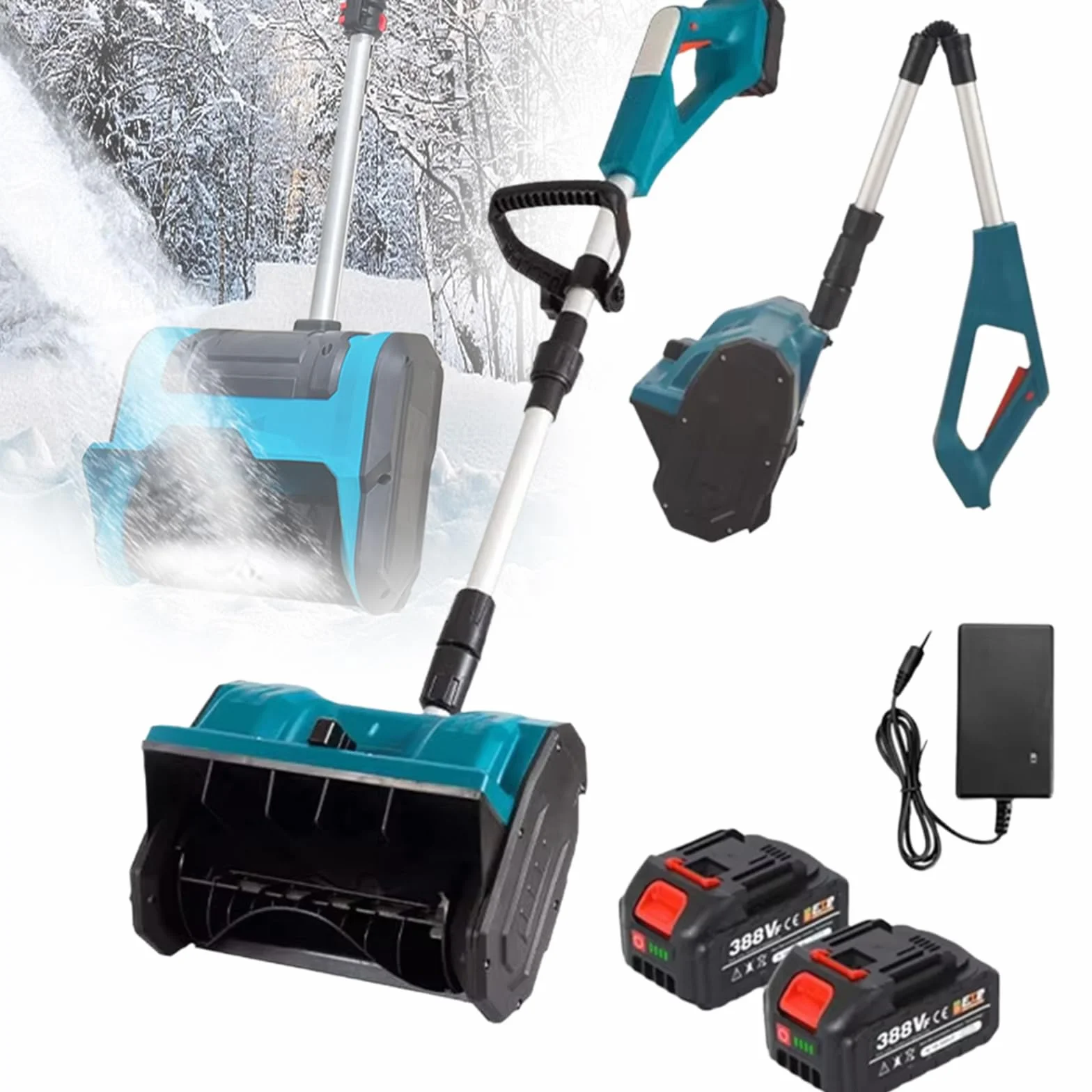 Pala para Nieve Inalámbrica con 2 Baterías De 4000 Mah, Máquina Eléctrica Plegable para Quitar Nieve con Dirección Ajustable Y Palo Telescópico, Soplador De Nieve A Batería para Caminos Escolares