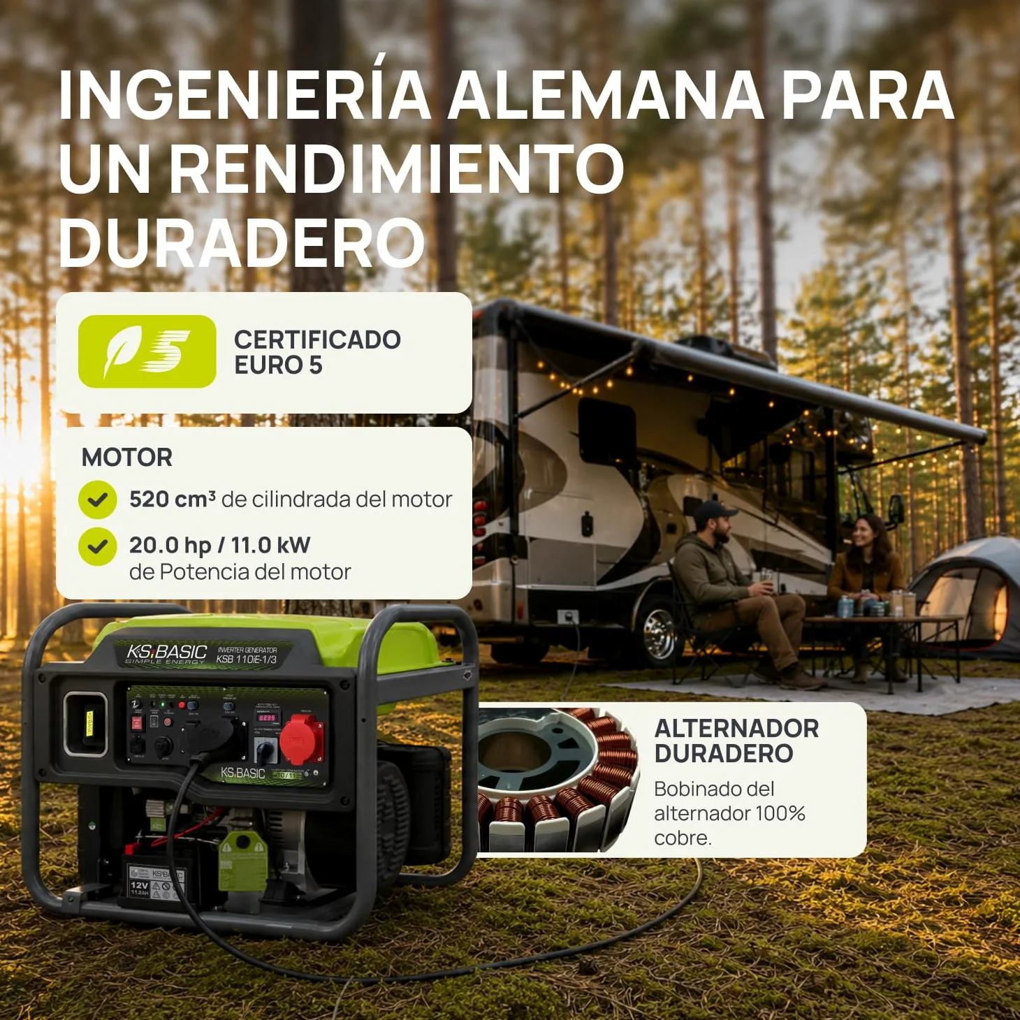 K&S BASIC 110iE-1/3 - Generador inversor, 11 kW, máx. VTS | Generador de emergencia inverter para el hogar, camping y trabajos de taller