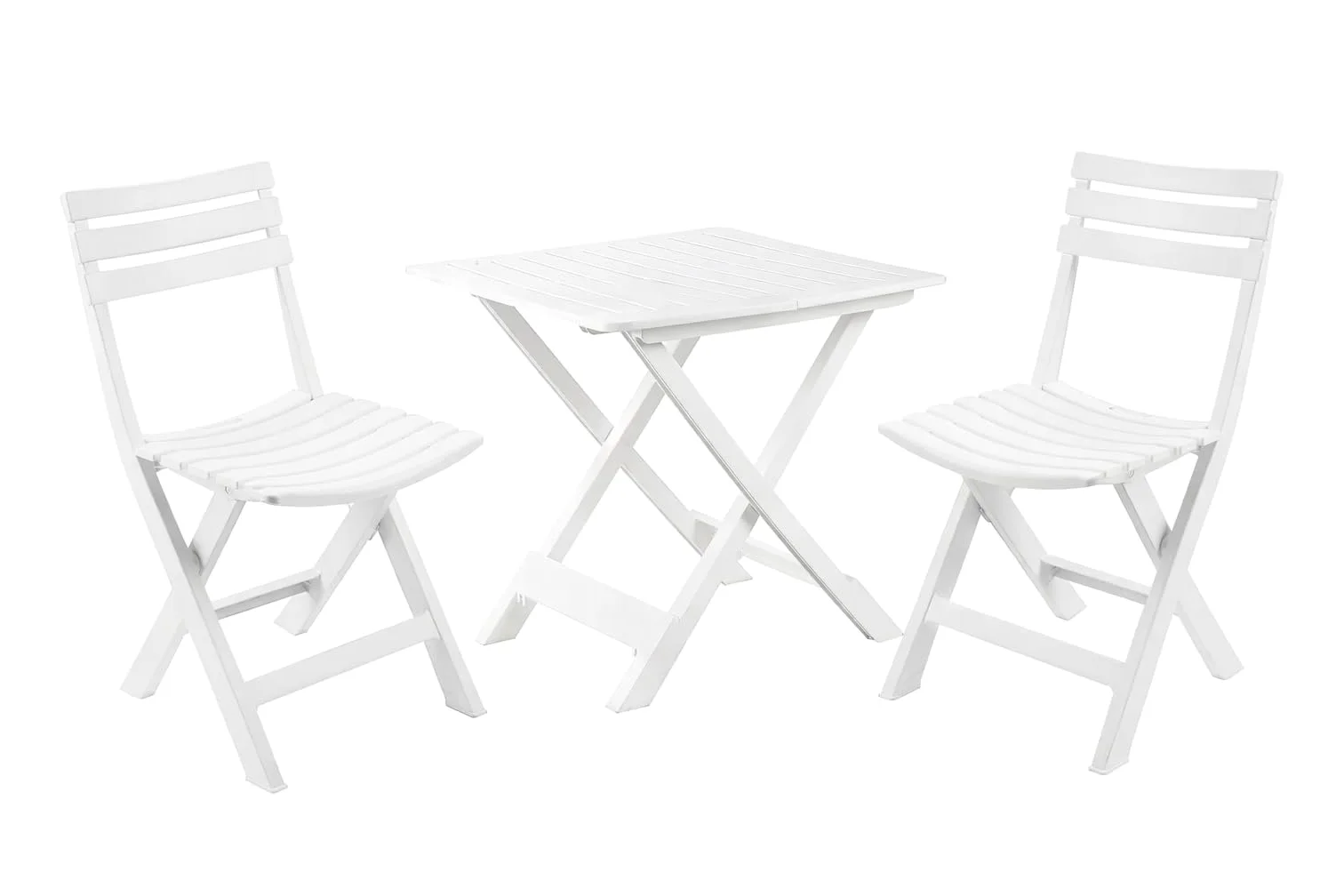 KURIL Conjunto Mesa y 2 Sillas Plegables de Jardín – Set Bistro Exterior para Terraza, Balcón o Piscina – Muebles de Jardín Plegables Resistentes y Compactos