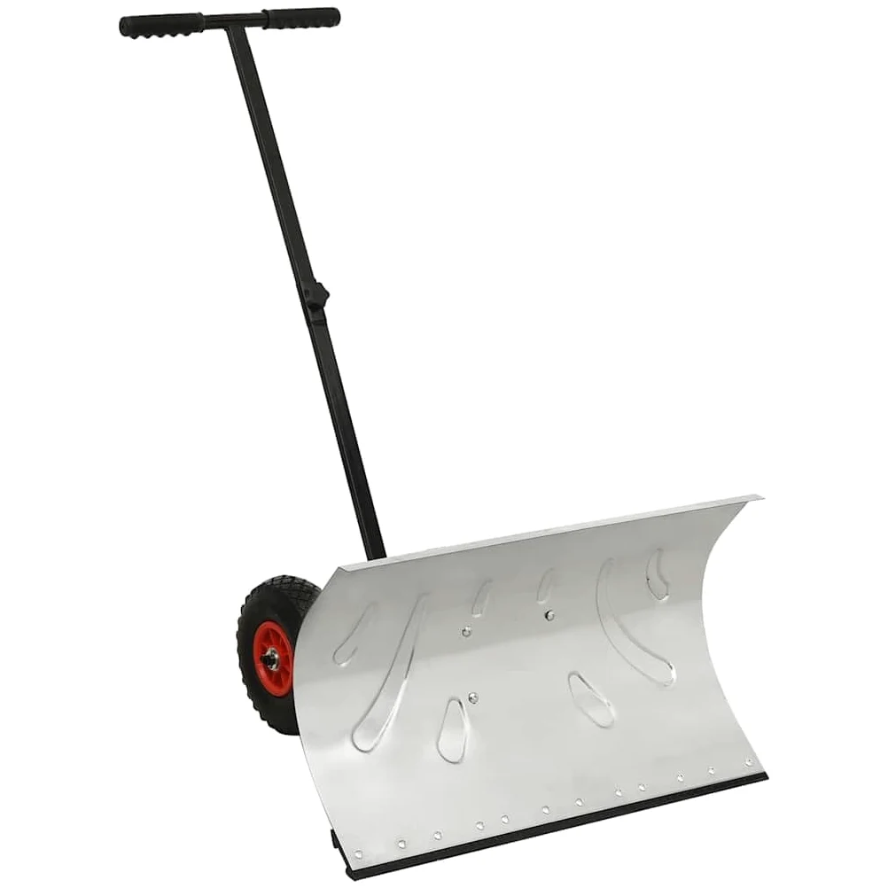 Pala quitanieves con ruedas, metal galvanizado con ruedas llenas de aire, 74 x 46 cm, con mango ajustable en 5 posiciones y escudo para acera, entrada, patio, patio