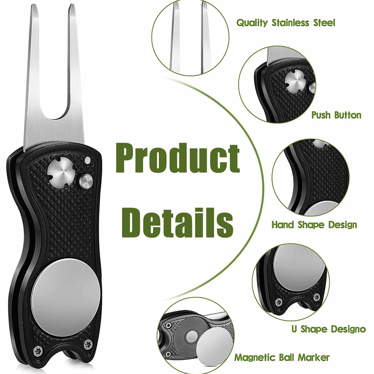 Herramienta Multifunción de Golf en Acero Inoxidable con Marcador Magnético y Botón Pop-up Plegable
