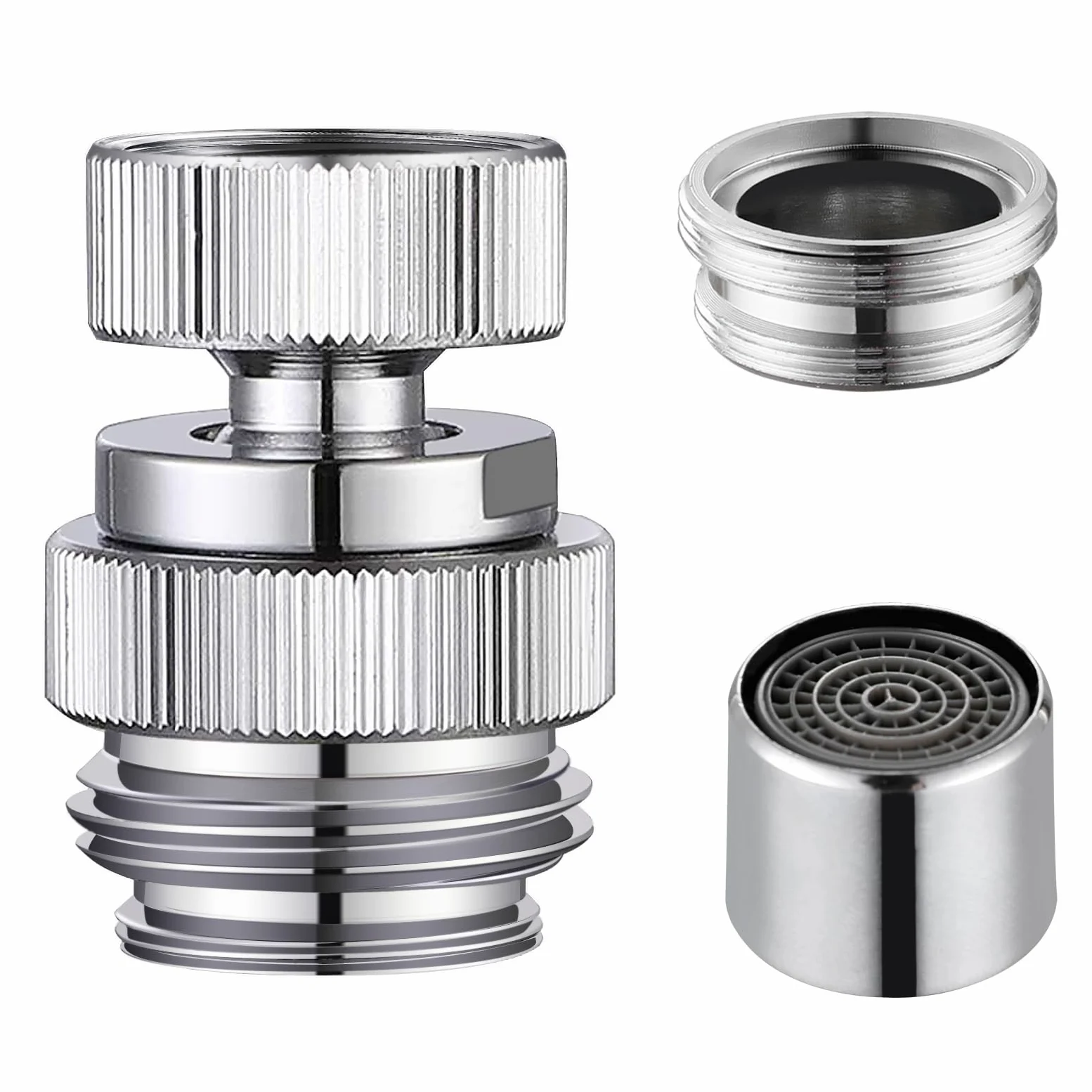 Kit adaptador de grifo de fregadero, adaptador de aireador giratorio para conectar manguera de jardín, adaptador de manguera de jardín multirosca para macho a macho y hembra a macho, cromo pulido