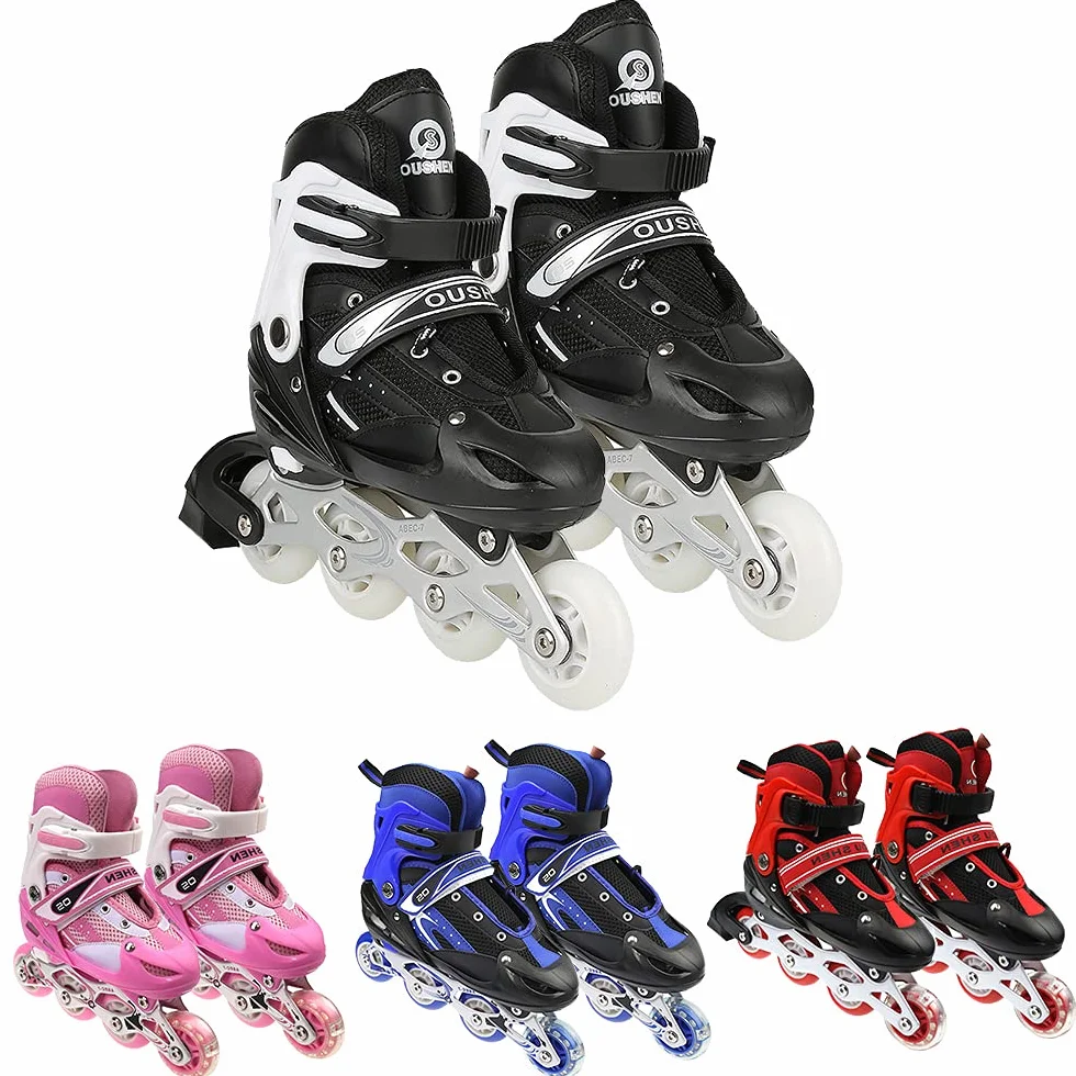 Patines ajustables 4 en 1 para niños y adultos – Inline Skates de hielo – Rodamiento ACEB7 – Negro (talla 35-38)