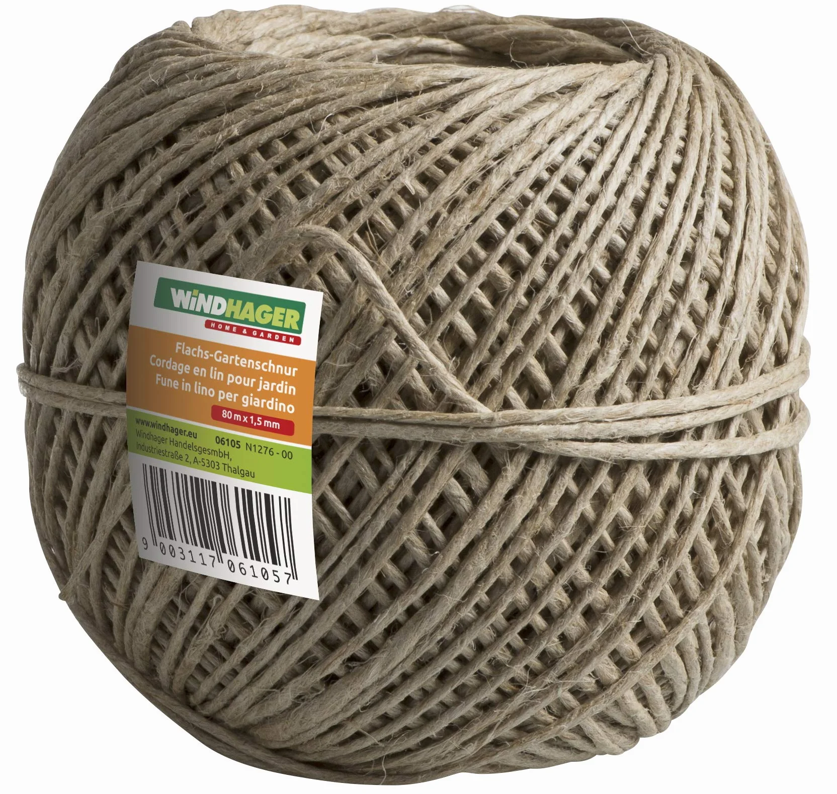 Windhager Cuerda de jardín de Lino, Cuerda de Yute, Cuerda de Yute, Cuerda Decorativa, Producto Natural Puro, 80 m x 1,5 mm, 06105