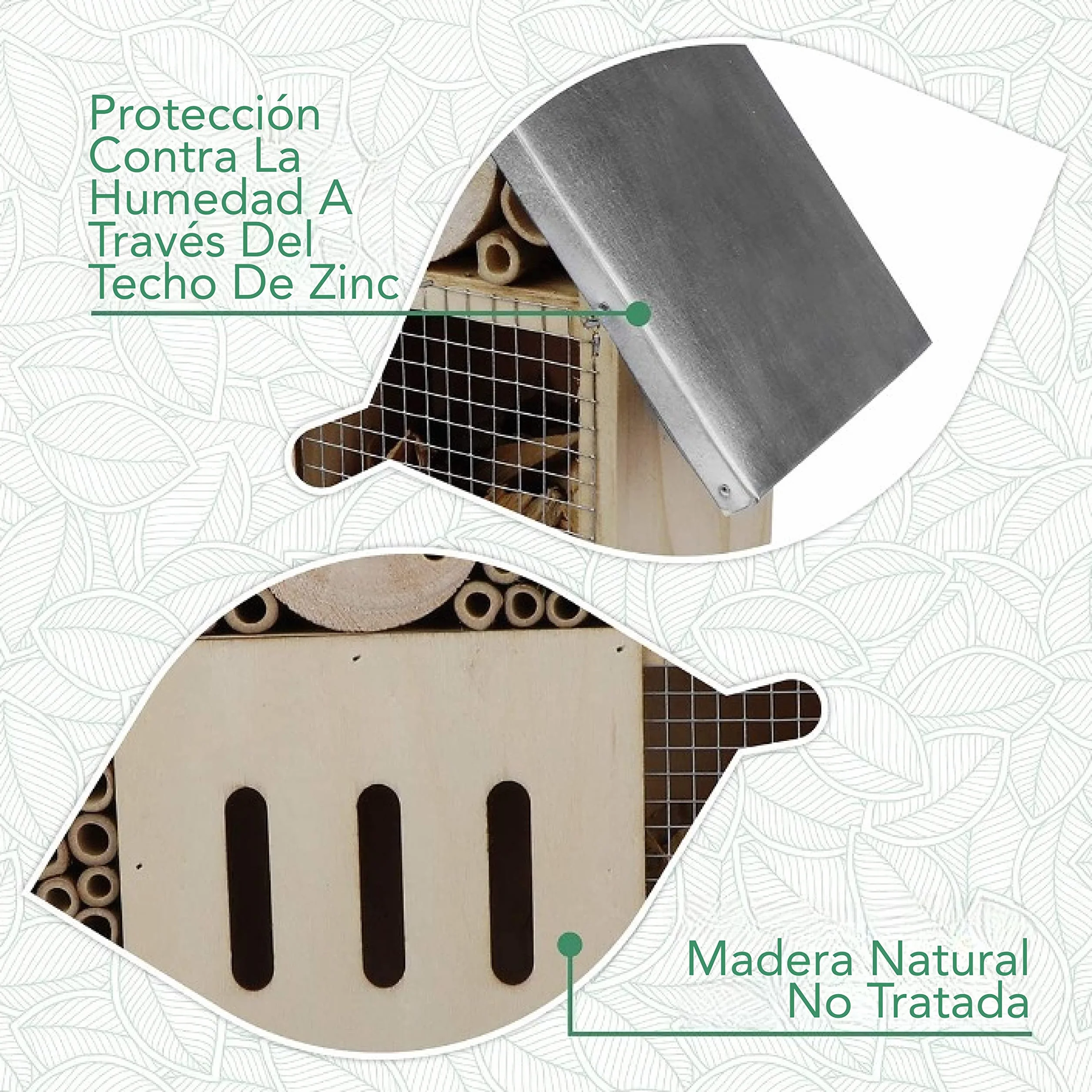 WILDLIFE FRIEND Hotel para Insectos con Techo de Metal XL. Casa para Insectos en Madera Natural para Abejas, Mariquitas, crisópidos, Mariposas. Mariposario