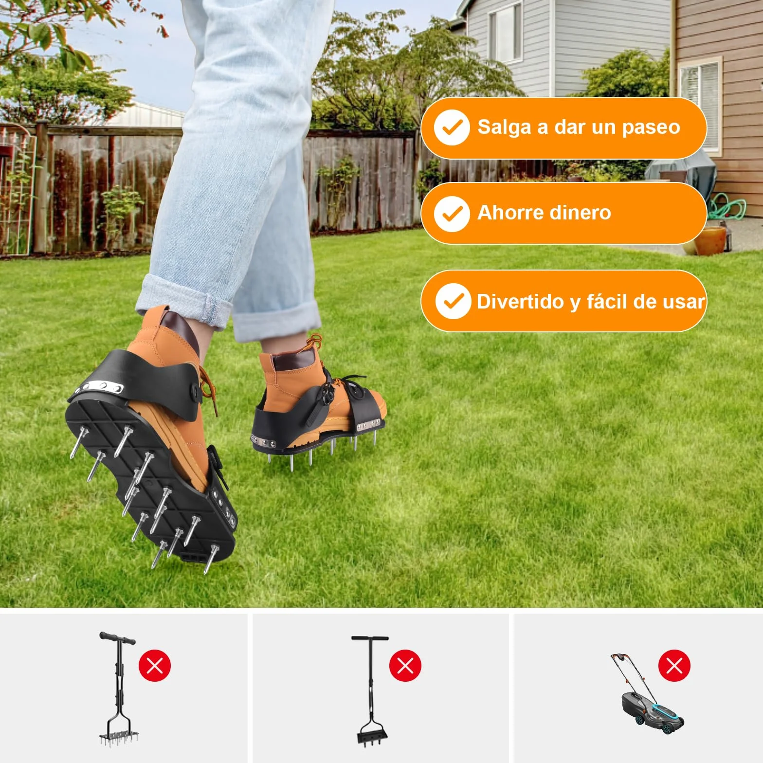 Zapatos Escarificador Cesped, Zapatos con Clavos para Airear el Césped - Zapatos Aerador de Cesped con Correas Pinchos Resistentes para Jardinería y Mantenimiento del Césped para Airear el Suelo