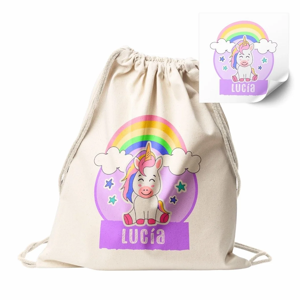 Mochila Personalizada Algodón Diseño Infantil Bolso Saco con Cuerdas Hecho en España