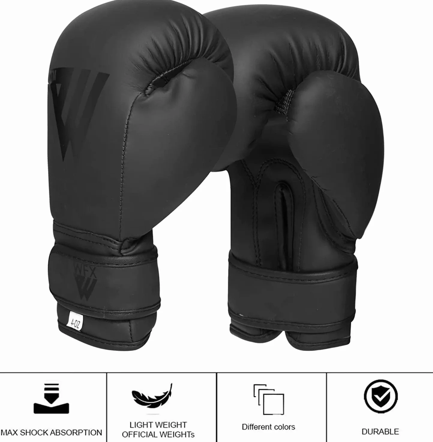WFX Guantes de boxeo para niños 56.7g 113.4g 170.1g entrenamiento artes marciales mixtas saco boxeo kickboxing Muay Thai negro