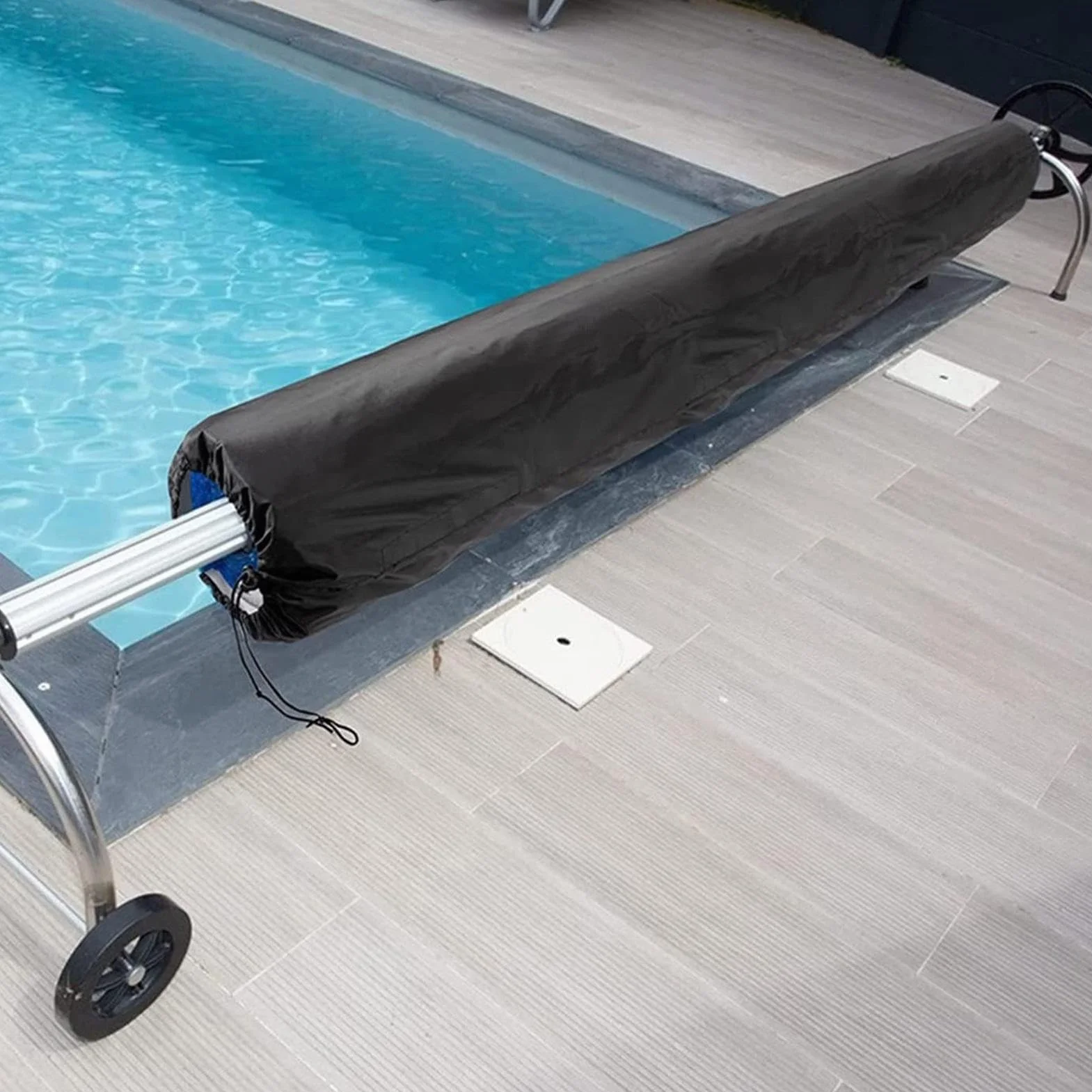 Cubierta para carrete de piscina – Escudo protector resistente, lona impermeable resistente a los rayos UV, correas ajustables fácil de montar | para bobina de cubierta solar para piscinas f