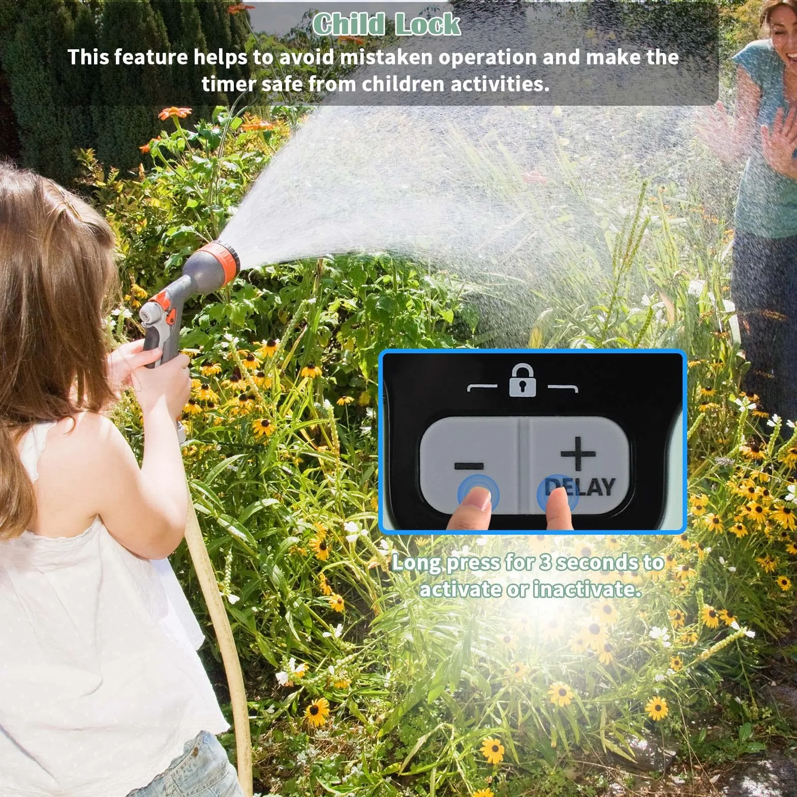johgee Programador de riego Sistema de riego Programador riego de Control para césped de jardín, riego automático, retraso de Lluvia, Control Manual y Bloqueo para niños