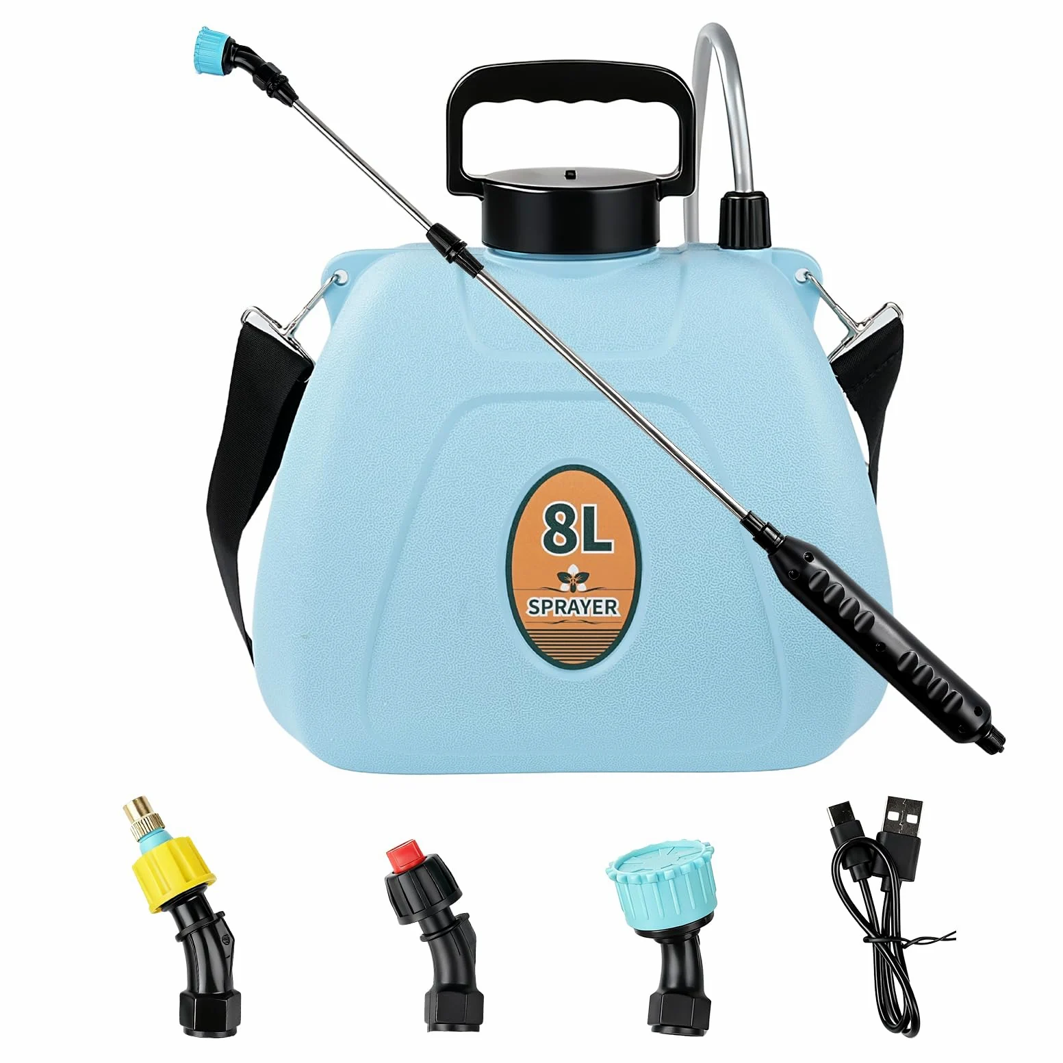 Nikou Pulverizador de Mochila a Presión, 8 litros Mochila Pulverizadora Eléctrico, con Correas de Hombro Ajustables para Horticultura, Silvicultura, Agricultura
