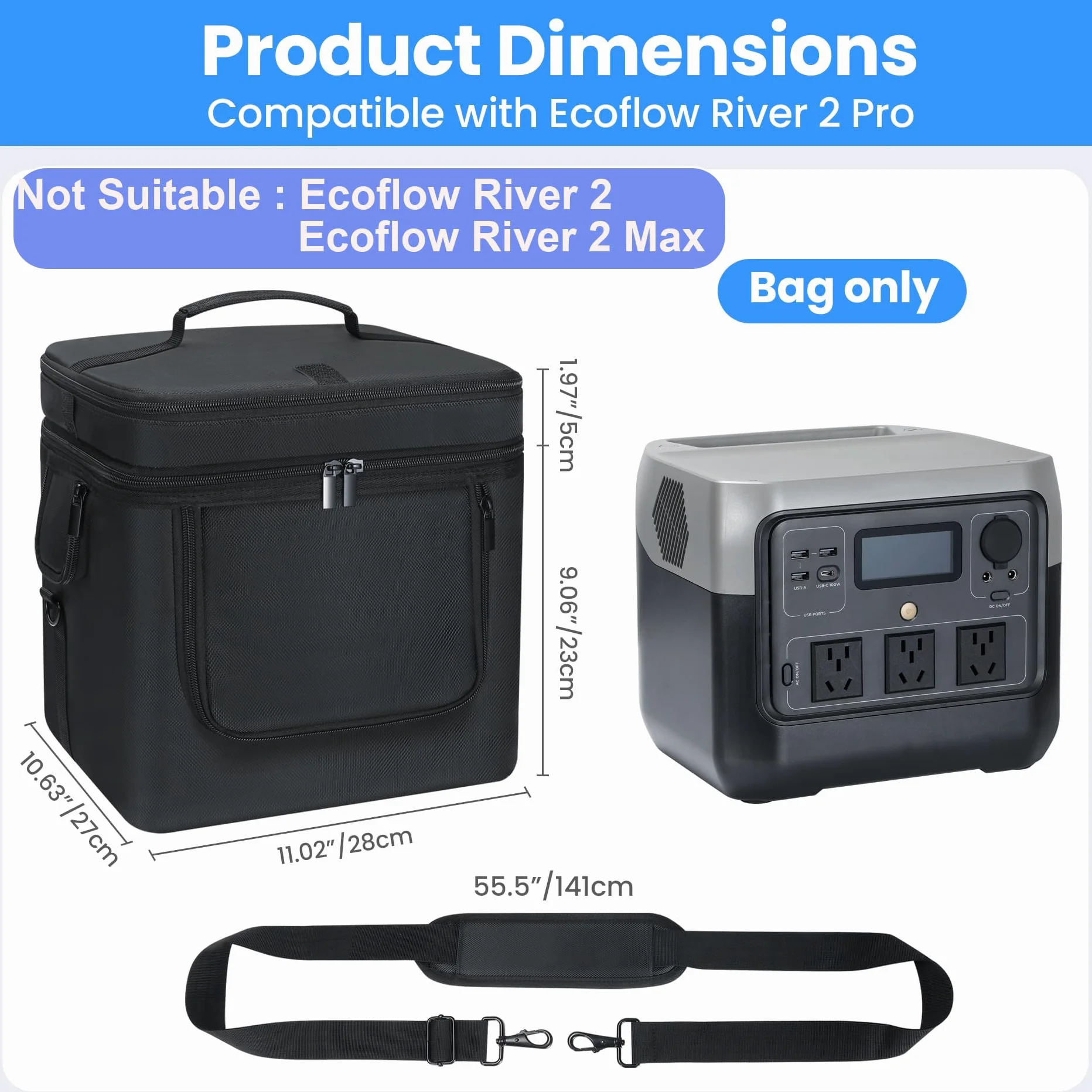 Funda de transporte compatible con ECOFLOW River 2 Pro, bolsa de viaje portátil para estación de energía con multipoclet para River 2 Pro, funda protectora para generador, bolsa de almacenamiento