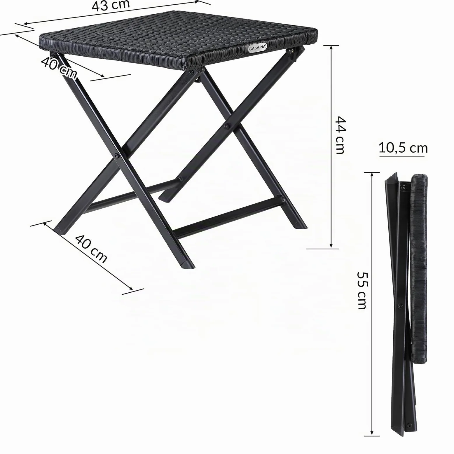 CASARIA Taburetes Poliratán Acero Plegable 44x40x44cm 75Kg