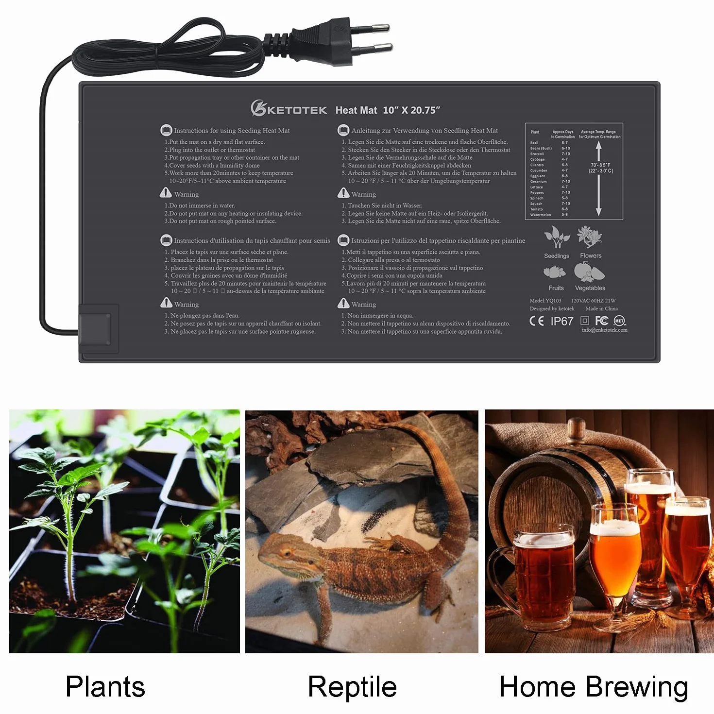 KETOTEK Manta Termica Semillas Plantas 220V Alfombra Termica Manta Calefactora para Semilleros Germinación Invernadero Impermeable 230V 21W
