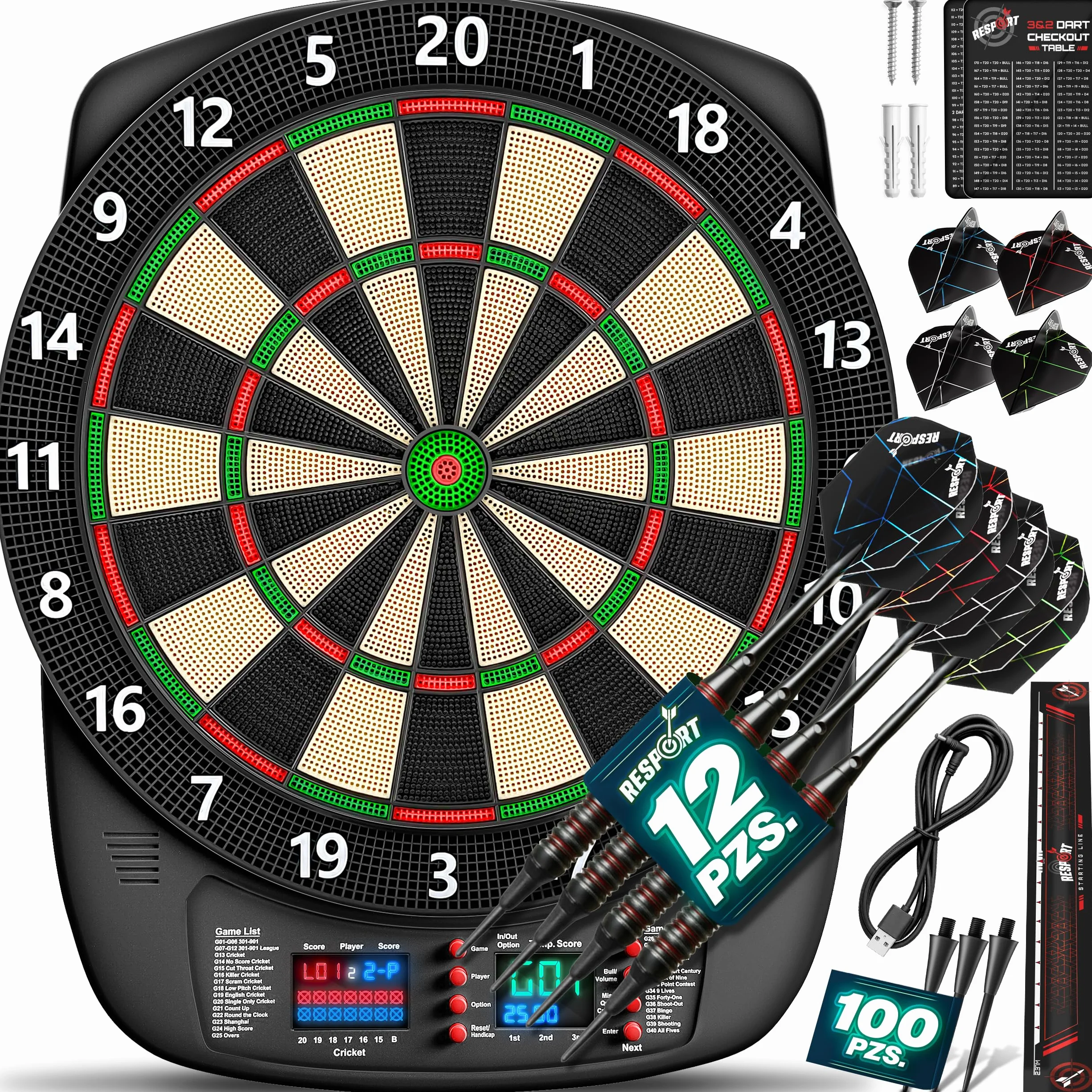 RE:SPORT Diana electrónica profesional 12 dardos 24 plumas Pro 100 puntas máquina de dardos electrónica 1-8 jugadores 427 variantes