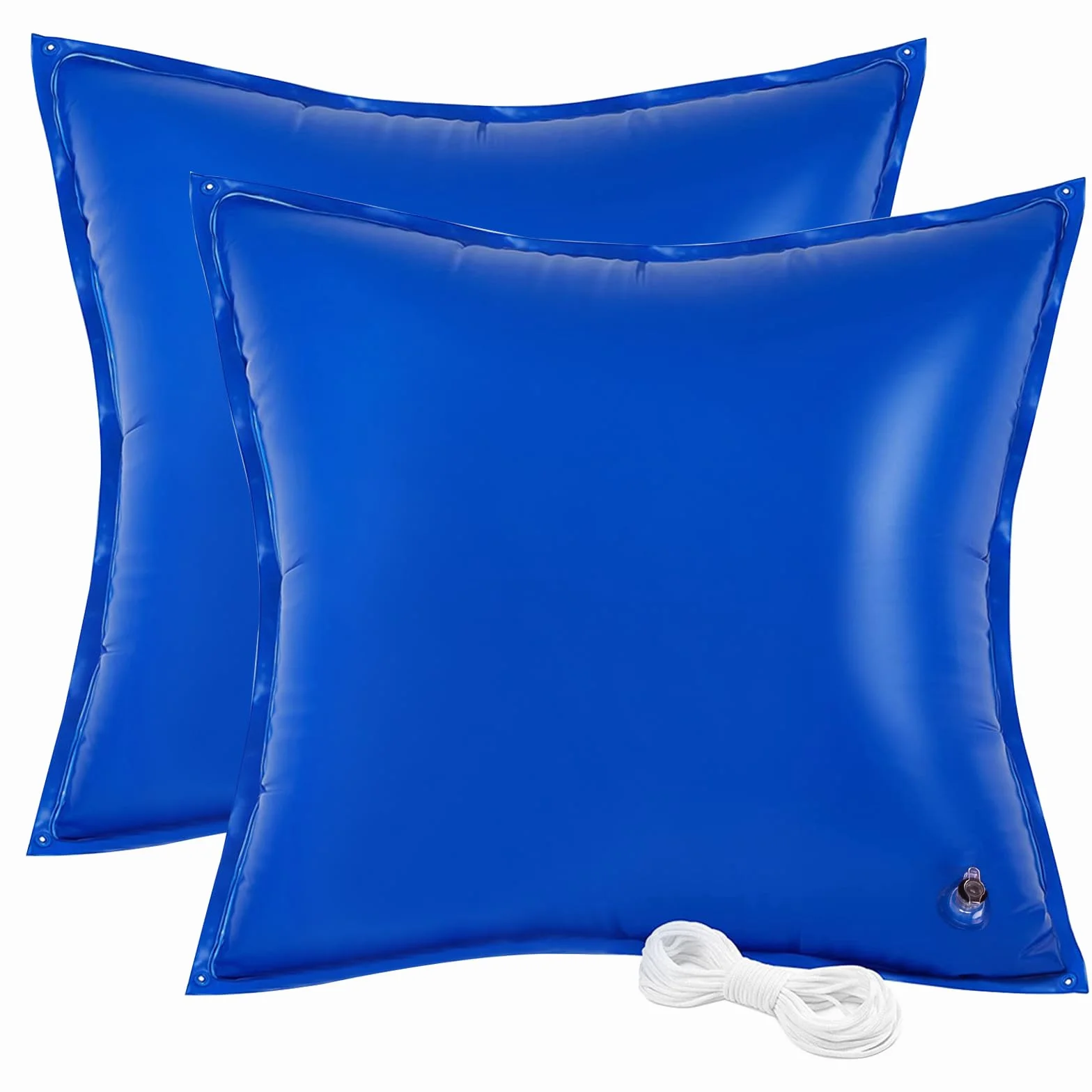 Cojín de aire para piscina de invierno de 120 x 120 cm, 2 unidades, cojín de aire para piscina con 4 ojales y cuerda resistente al cloro de 150 cm, 0,3 mm de espesor, cojín de aire para