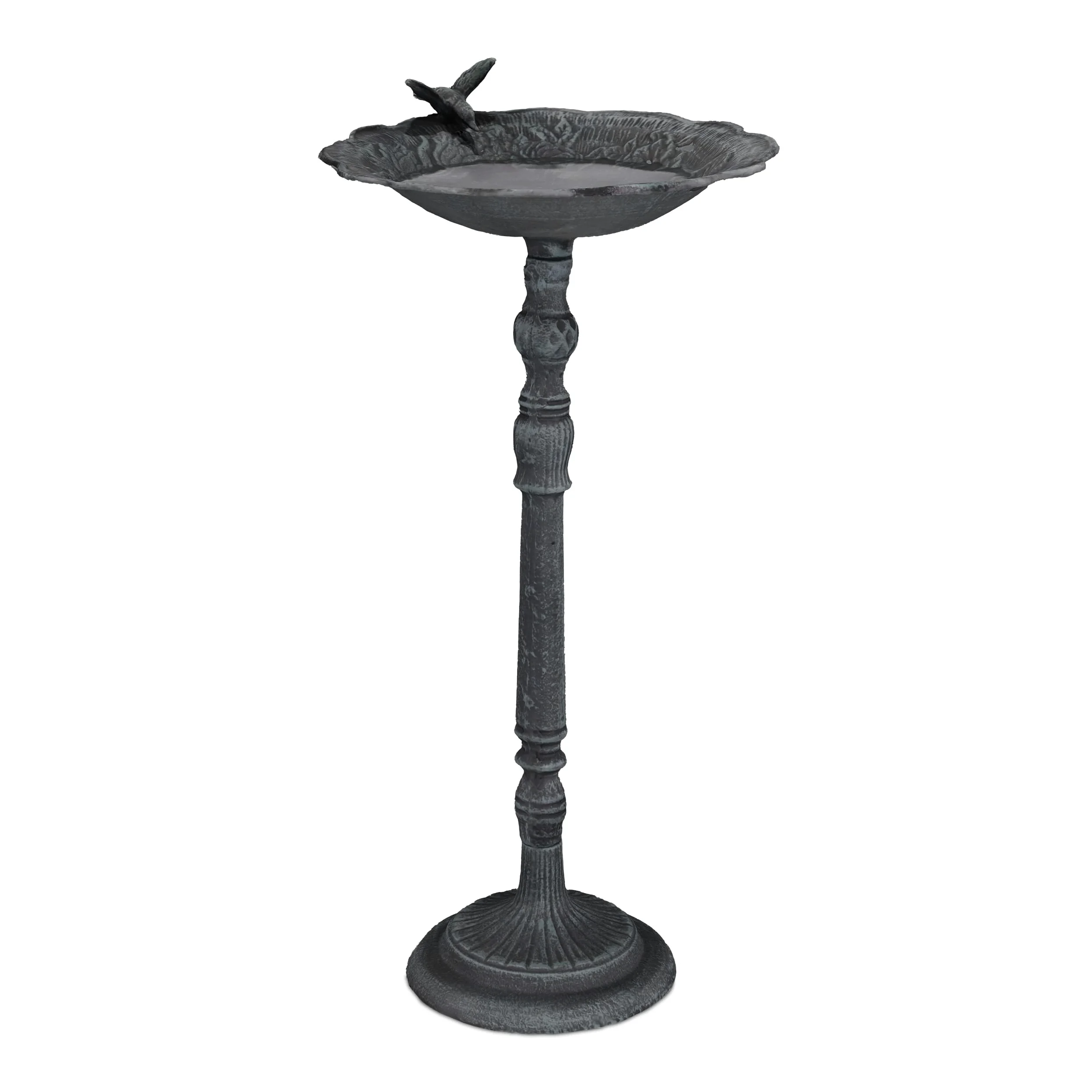 Relaxdays Bebedero para Pajaros, Fuente Agua Aves Hierro Fundido, Comedero de Pie Jardín, 74,5x37,5x35 cm, Verde Oscuro