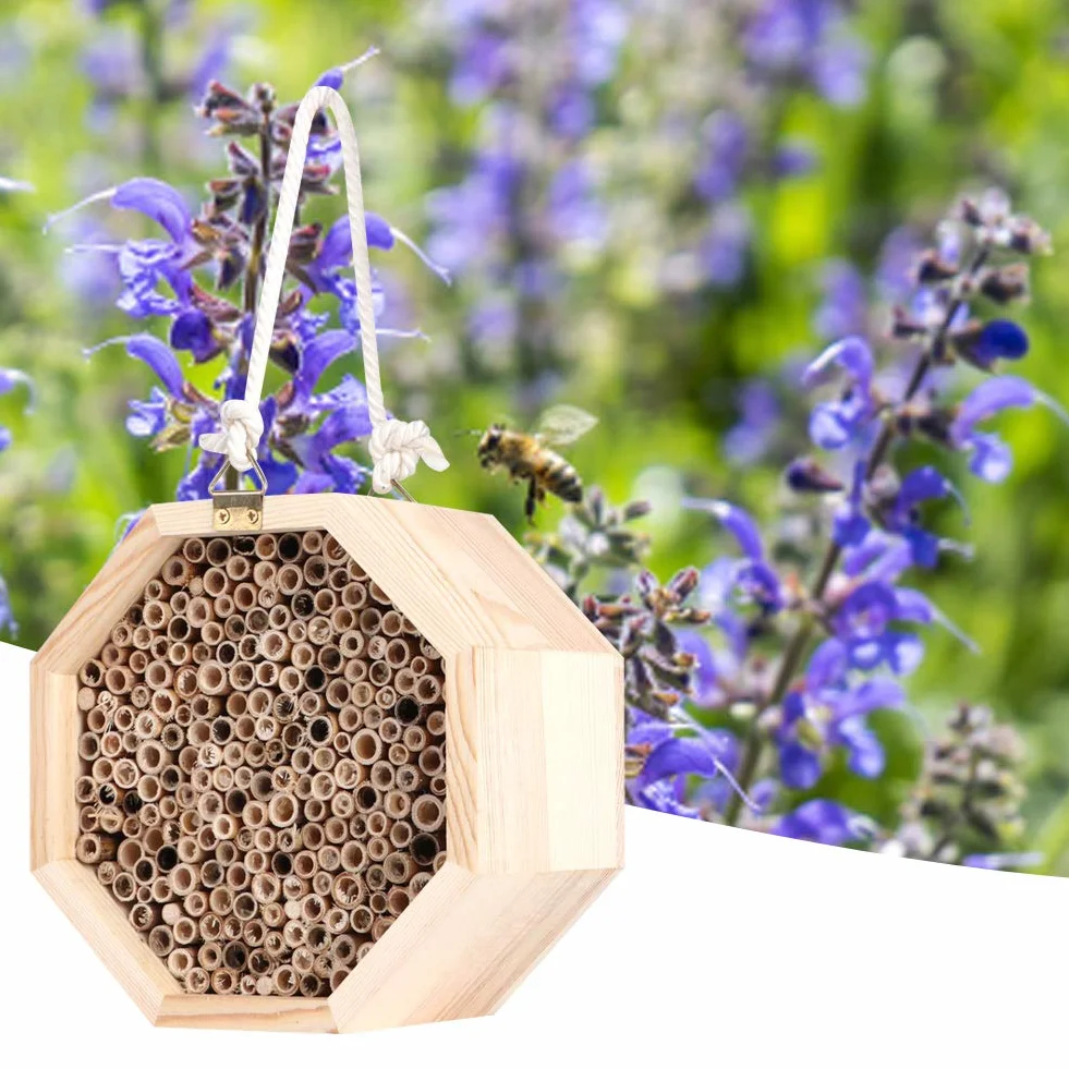 Yctze Bee House, 16 * 16 * 9 Insecto de Madera Bee House Wood Bug Room Hotel Nesting Box para Decoración de Jardín Al Aire Libre