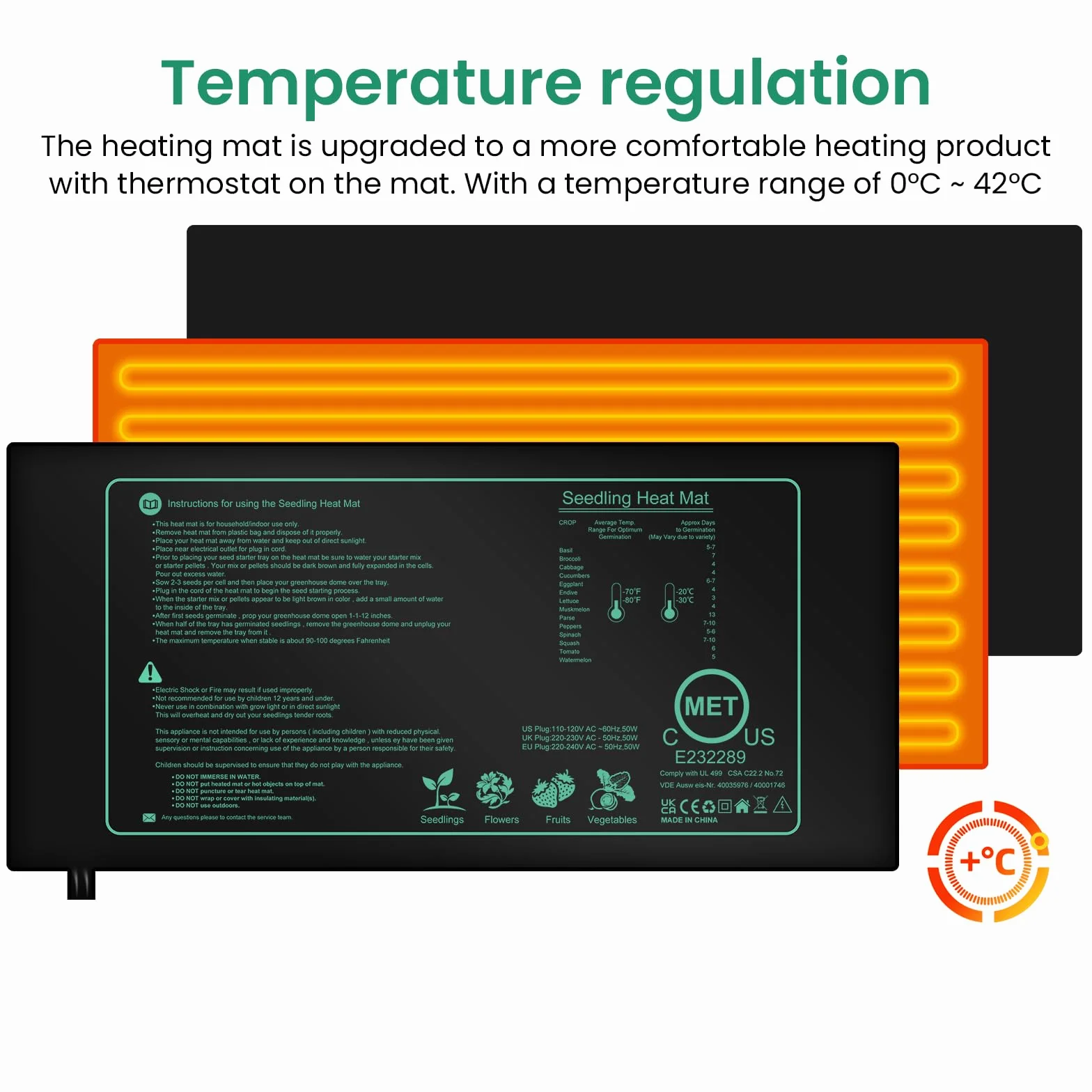 BORDEAG Esterilla calefactora de 50 W para plantas con termostato, 10 x 20,75 pulgadas con termostato, estera térmica para invernadero, estera térmica para plántulas, estera de calor para plantas,