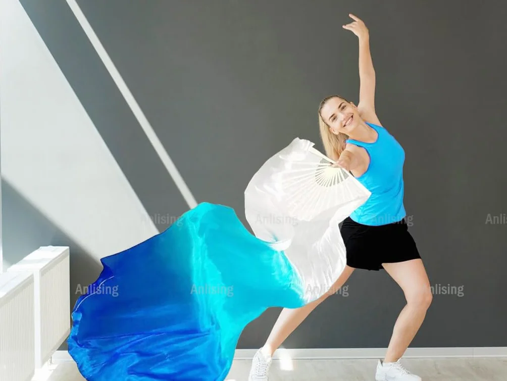 Abanicos de Seda Danza del Vientre 1 Par Ventilador Largos para Bailar