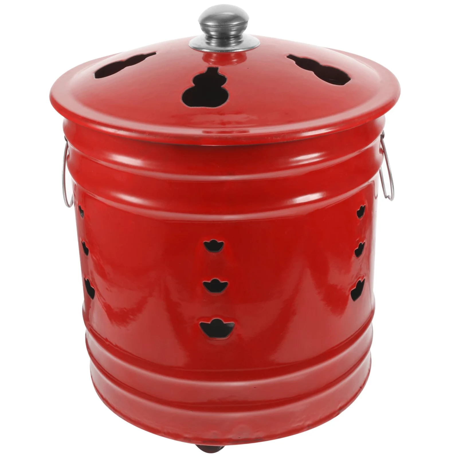 Cubo para Quemar Papel de Esmalte Rojo Duradero para Incineración | Ventilación para Mejor Combustión, Uso en Jardín y Hogar, Ayuda a Mantener Orden Estilo Aleatorio