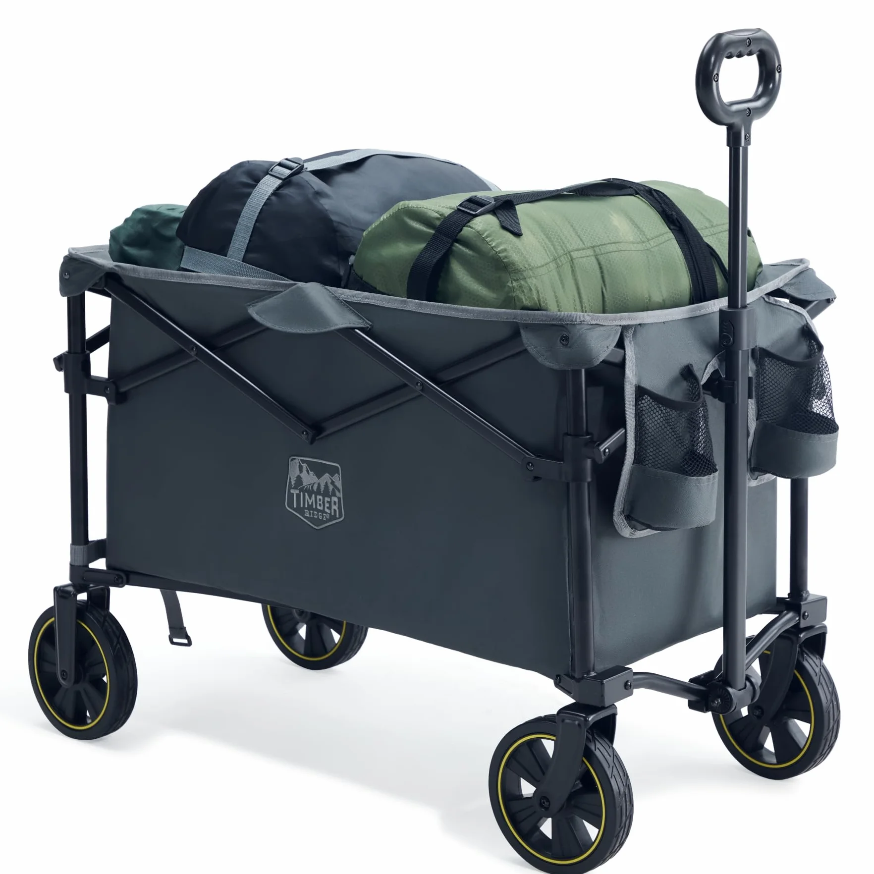 TIMBER RIDGE Carro Camping Plegable 200L con Portavasos Mango Ajustable Carro de Jardín para Todos los Terrenos Al Aire Libre Camping Compras Pesca Carga MAX 150kg