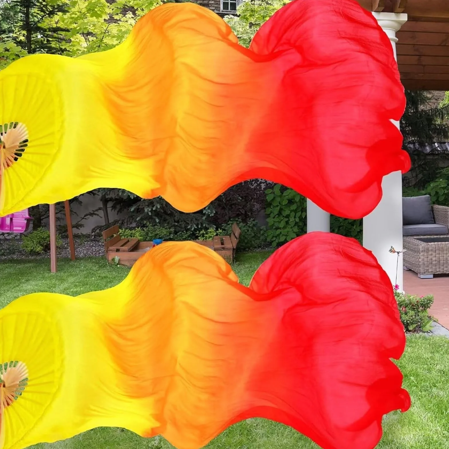 Ventilador de bambú de seda para danza del vientre 1,5 Metros Hecho a Mano (Rojo)