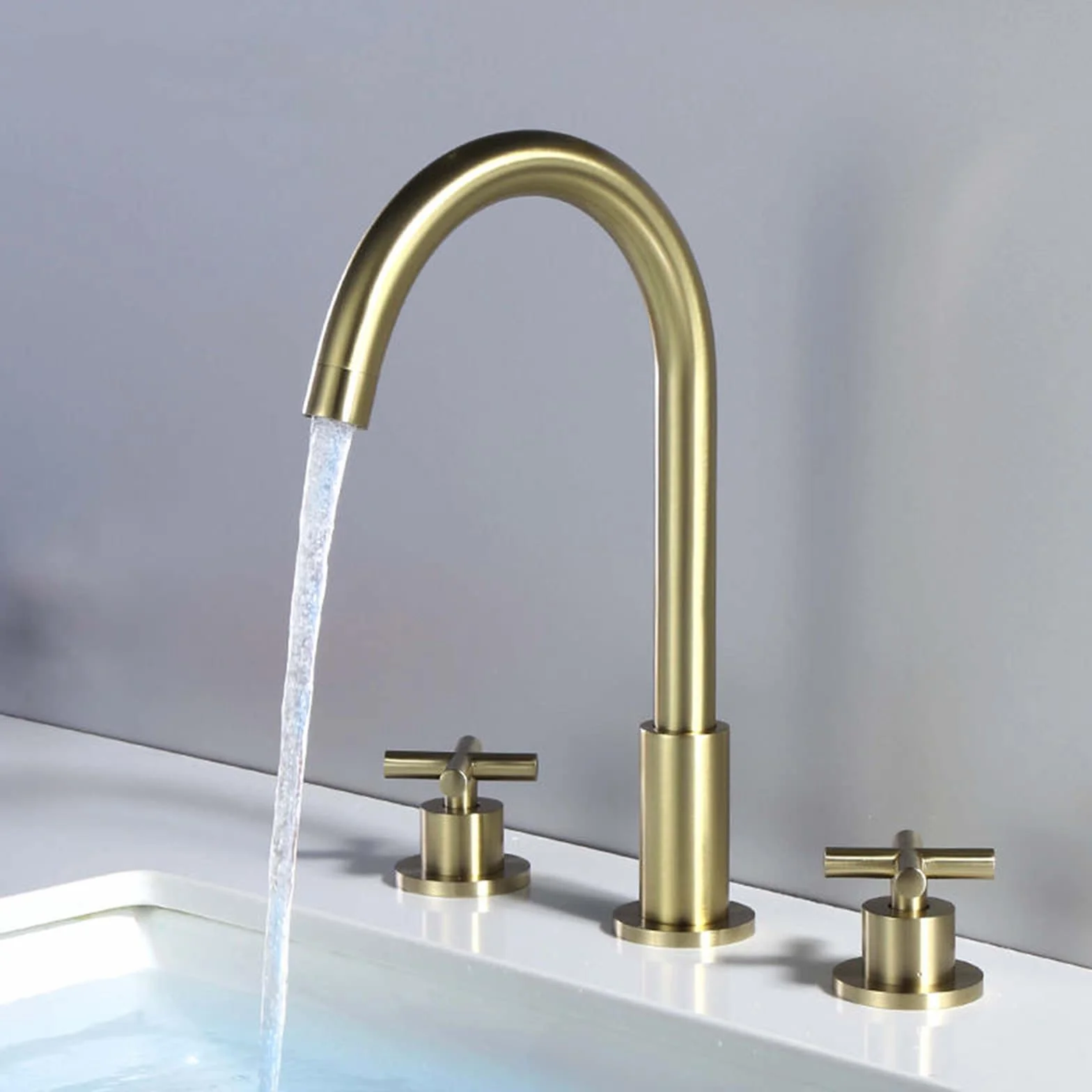 Grifo mezclador para lavabo de 3 orificios, grifos de latón cepillado frío y caliente para lavabo de baño, grifo mezclador para lavabo de 3 orificios, grifos de 3 orificios para lavabo de baño Chaser