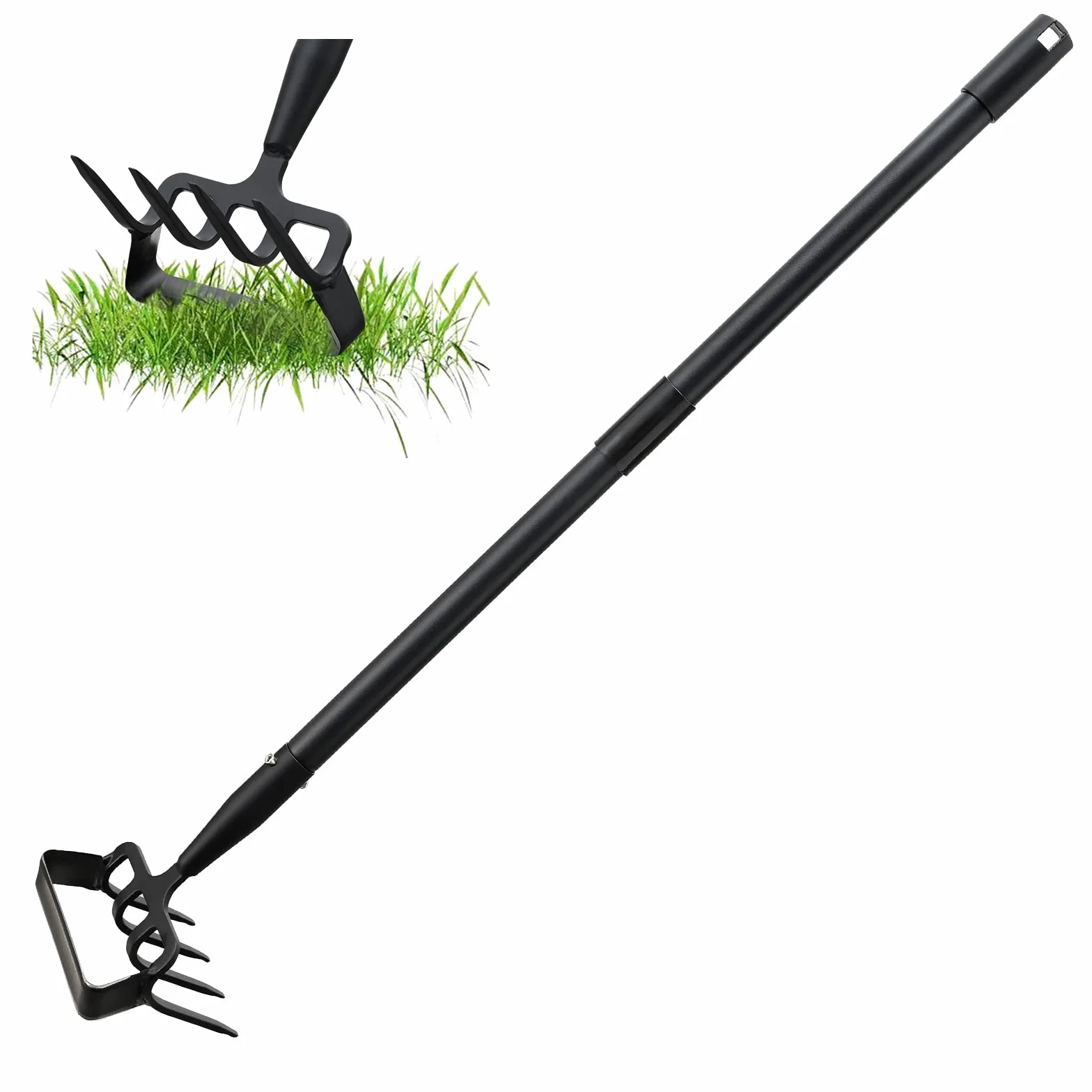 Herramienta de deshierbe para jardín con soporte para jardín con anillo ajustable, mango largo de 183 cm, ajustable