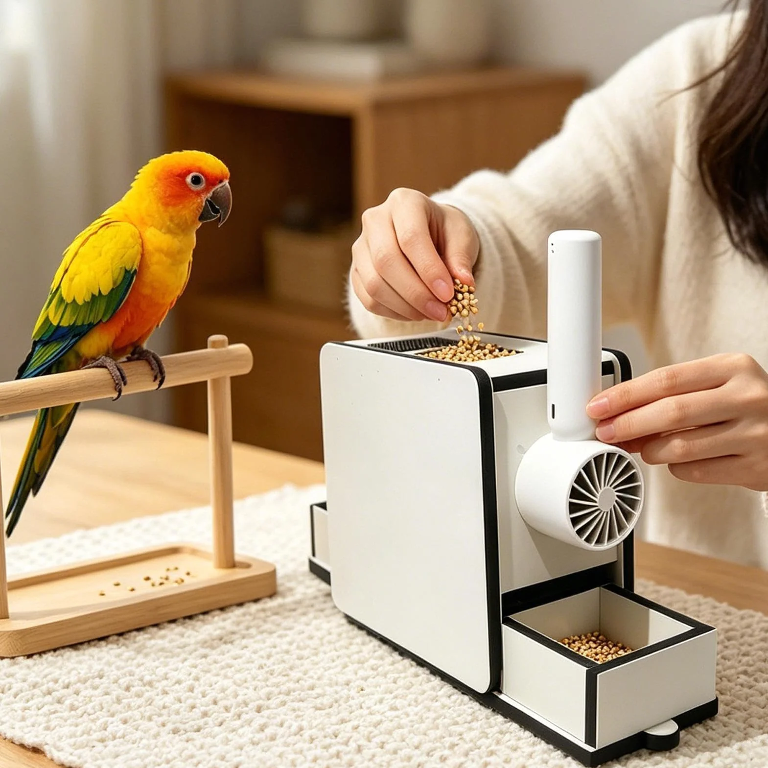 Máquina Desgranadora De Alpiste para Aves, Ajuste Rápido, Máquina Quitacáscaras para Aves, para Jardines Patios Balcón Terraza Loros Cotorras Canarios Periquitos