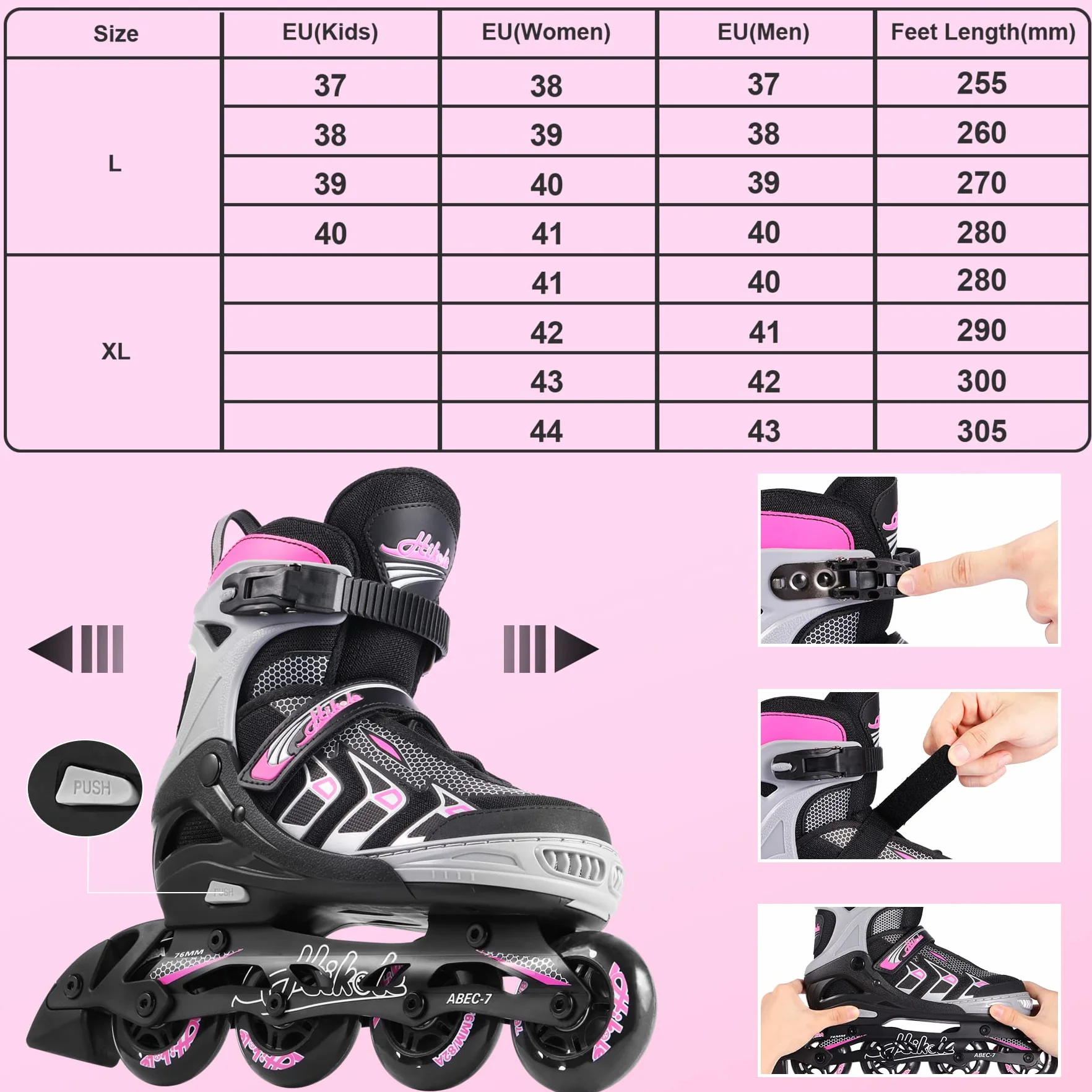 Hikole Adjustable Inline Skates Size 4-16 for Women Men Teens Beginners