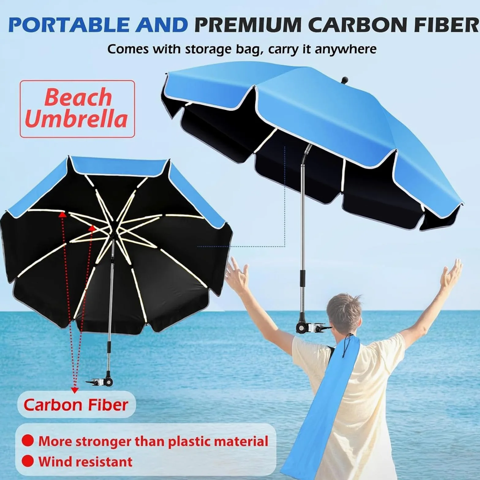 Sombrilla Para Silla De Playa Con Abrazadera,Sombra Con Clip Ajustable 360° Y Protección UV | Sombrilla De Pesca Con Abrazadera - Exteriores Camping Playa Jardín Pesca Patio Trasero Balcón Vacaciones