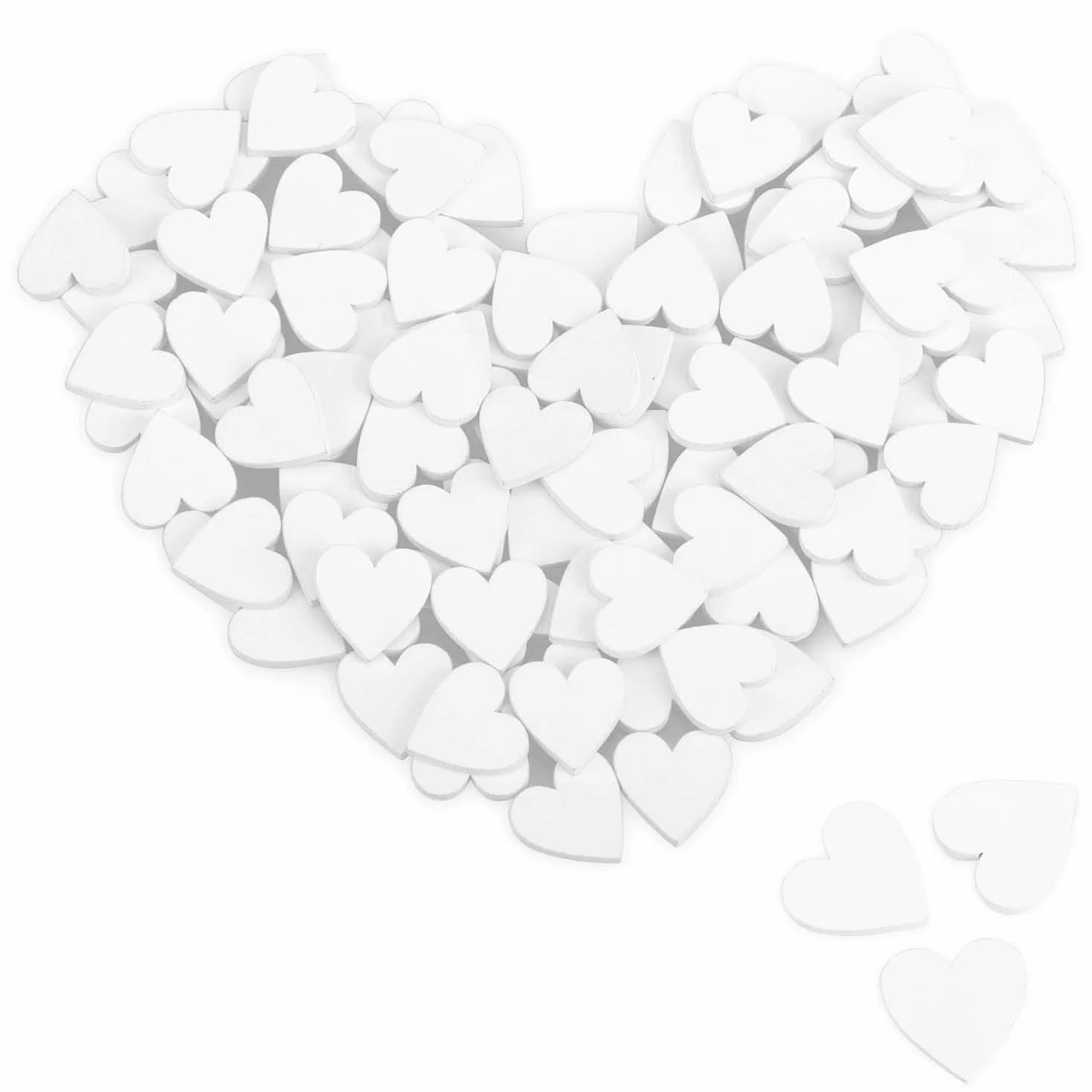 COM-FOUR® 100x Decoraciones de corazón dispersas - pequeños corazones de madera en cuatro diseños - corazones de madera para decoración de mesa en primavera (Corazones/blanco - 100 piezas)