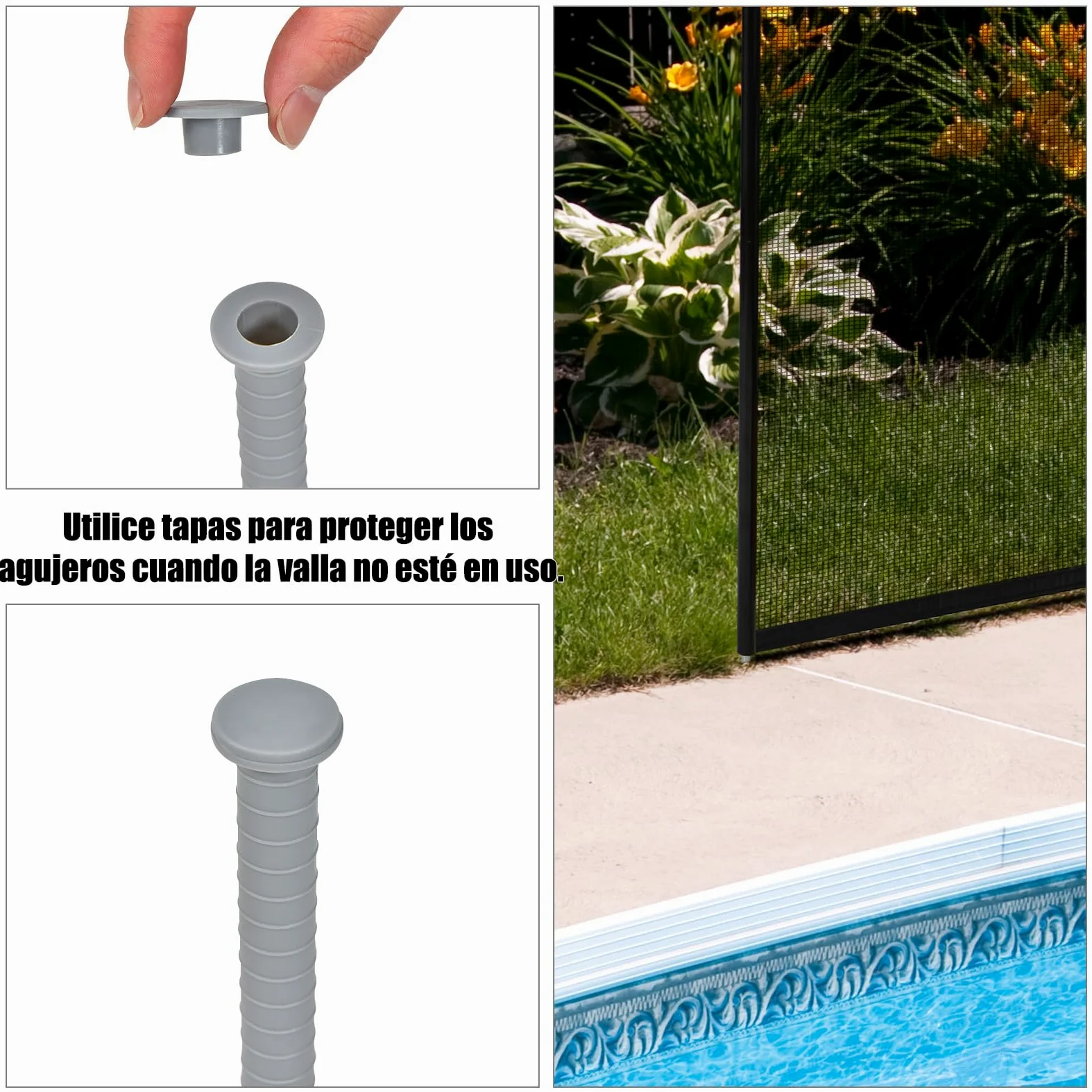 SOARS 360 x 125 cm Valla de Seguridad para Piscinas, Valla de protección de piscina de 4 piezas plegable, con pies de acero inoxidable & plantilla para taladrar, Protección para Niños y Mascotas