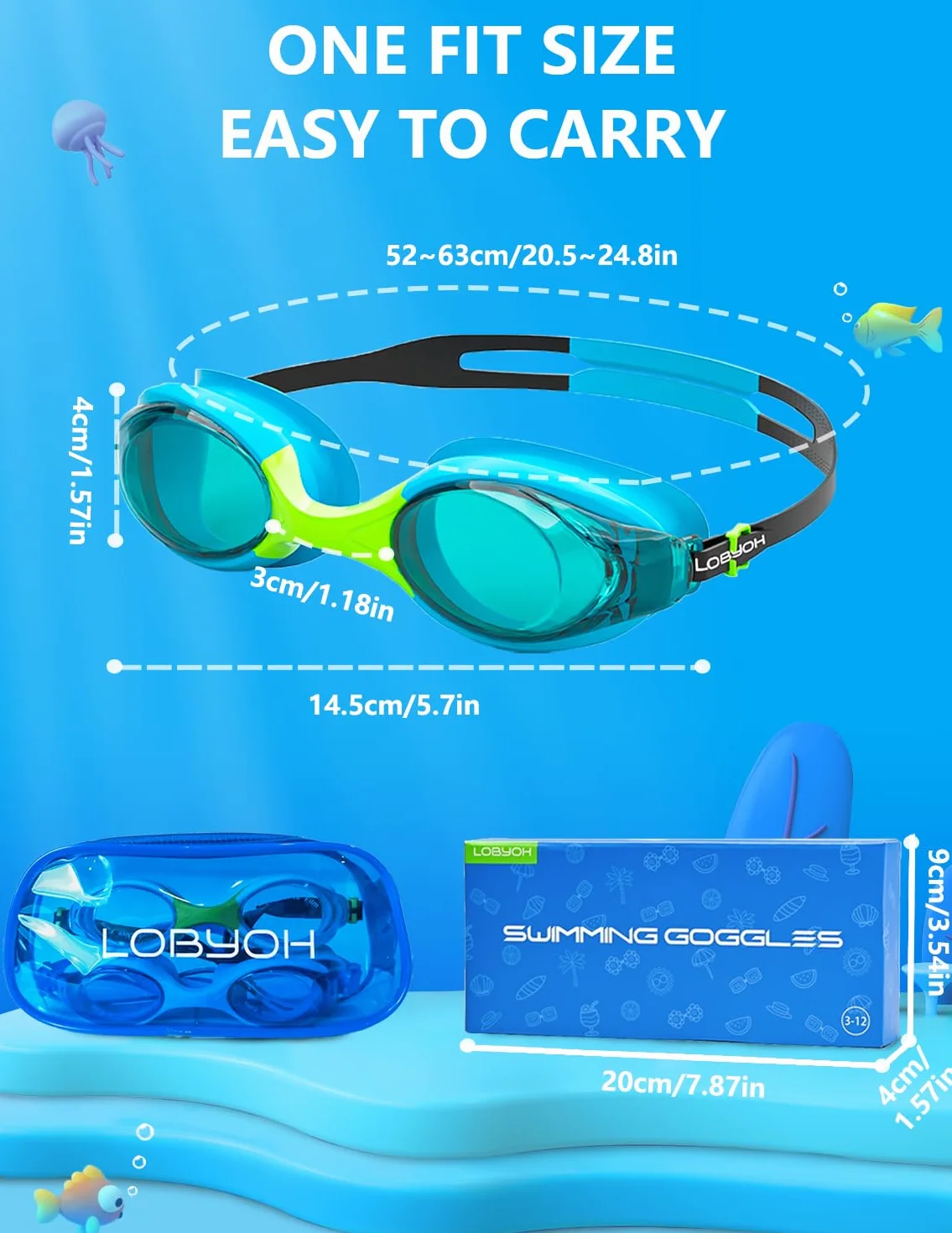 Lobyoh Gafas Natación para Niños 2 Piezas Antivaho Sin Fugas Visión Clara 3-12 Años