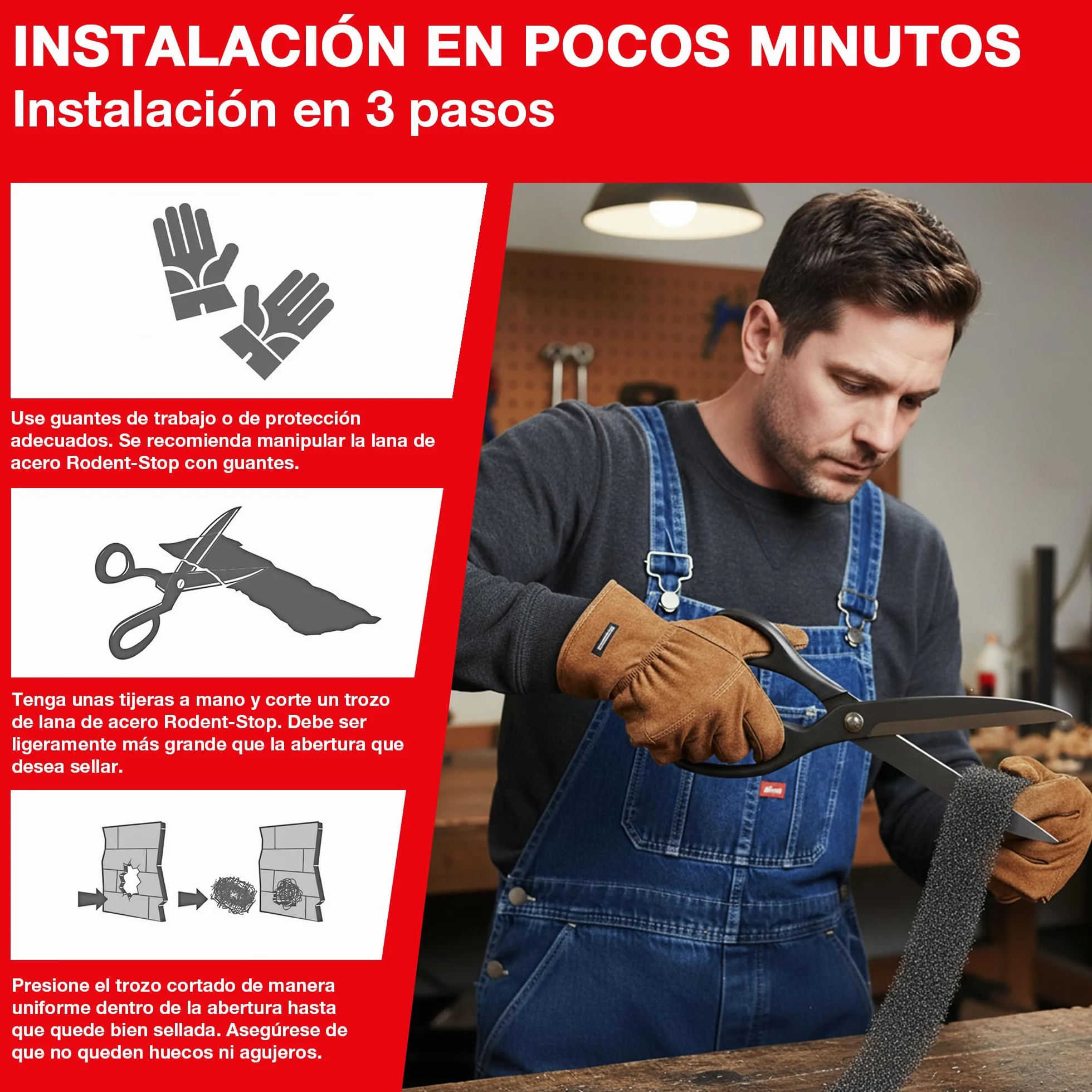 SWISSINNO Lana de Acero Anti roedores -antiratas y Ratones- – Malla roedores INOX Reutilizable para sellar Agujeros – Repelente de Ratas y plagas, contra Insectos – 1 Unidades