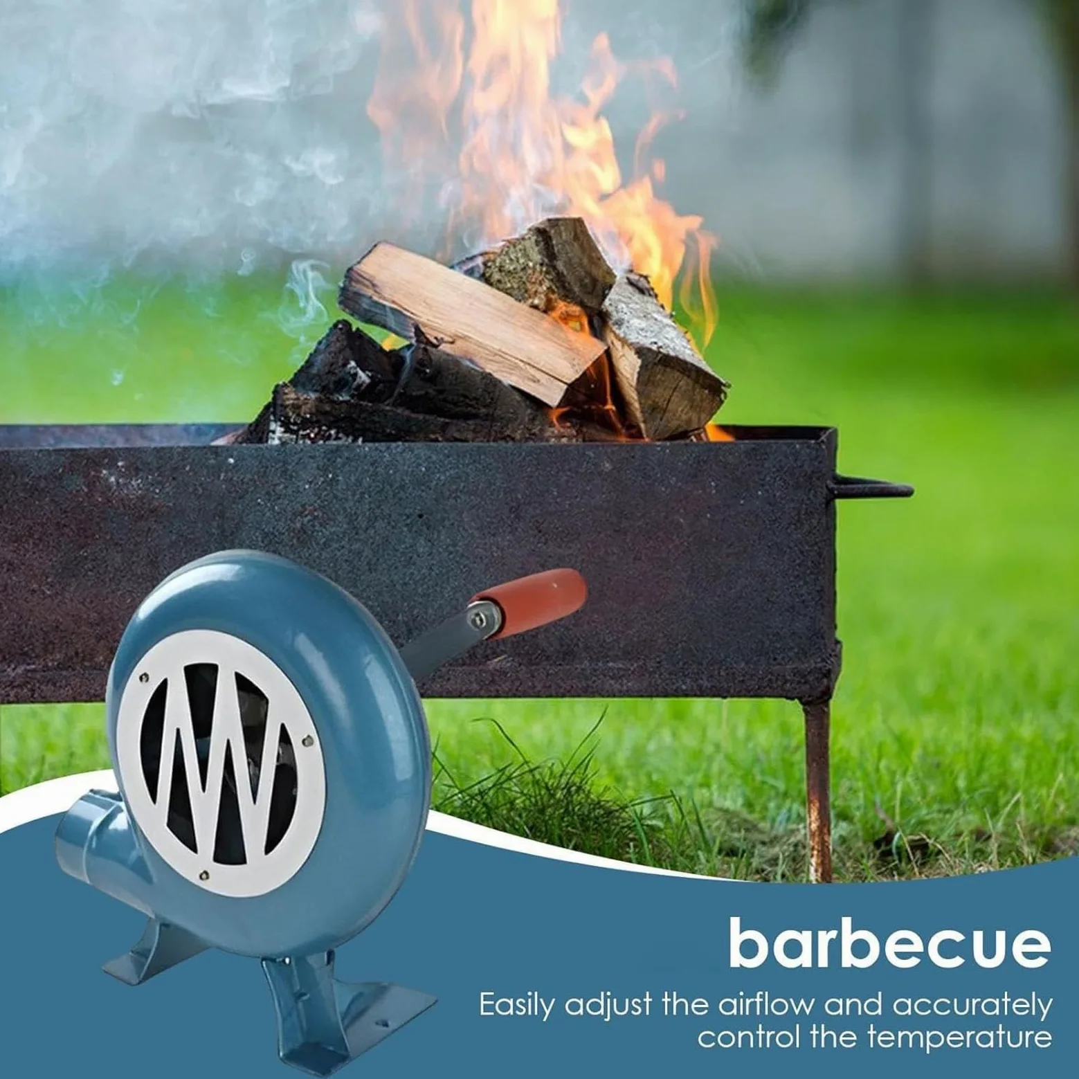 Ventilador Manual para Barbacoa con conducto de Aire, aspas metálicas y Encendedor de carbón con manivela (150 W)