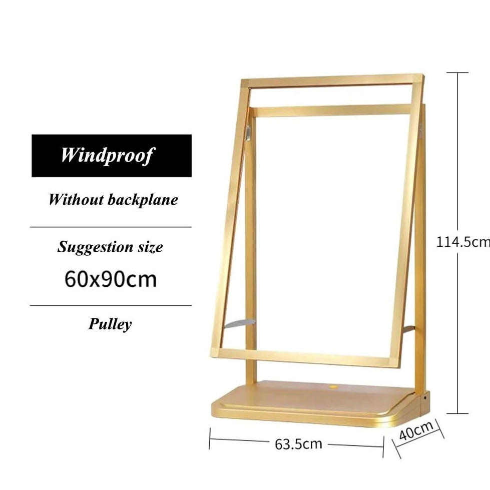 Porta Letreros Metálico Resistente para Aceras De 61 X 91 Cm. Soporte para Carteles En Aceras Exteriores. con Base De Agua Rellenable Y Ruedas. Marco De Aluminio Resistente(Gold)