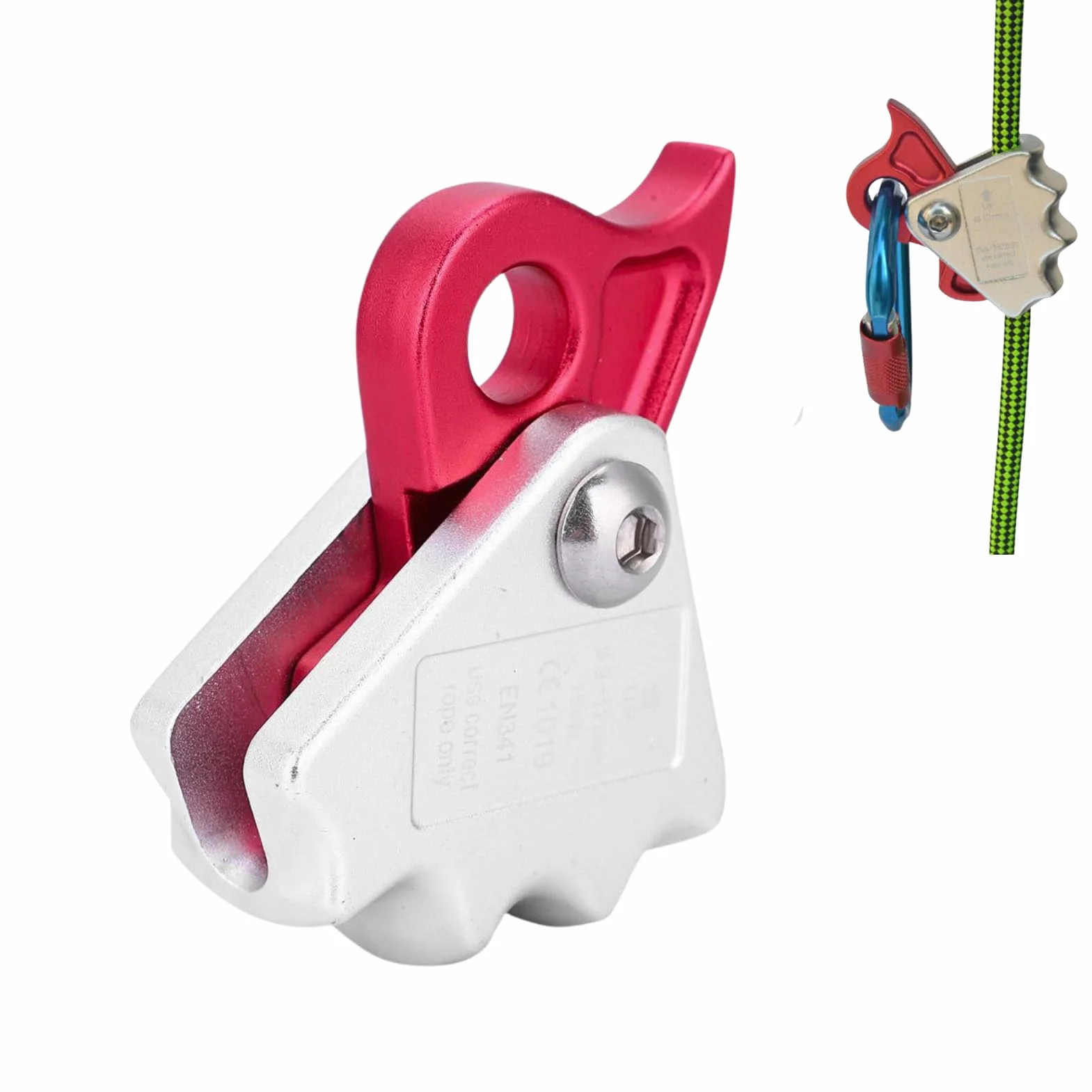 Descensor de Escalada Autofrenante 15 KN para Cuerda 9-12 mm, Equipo de Rappel para Bomberos
