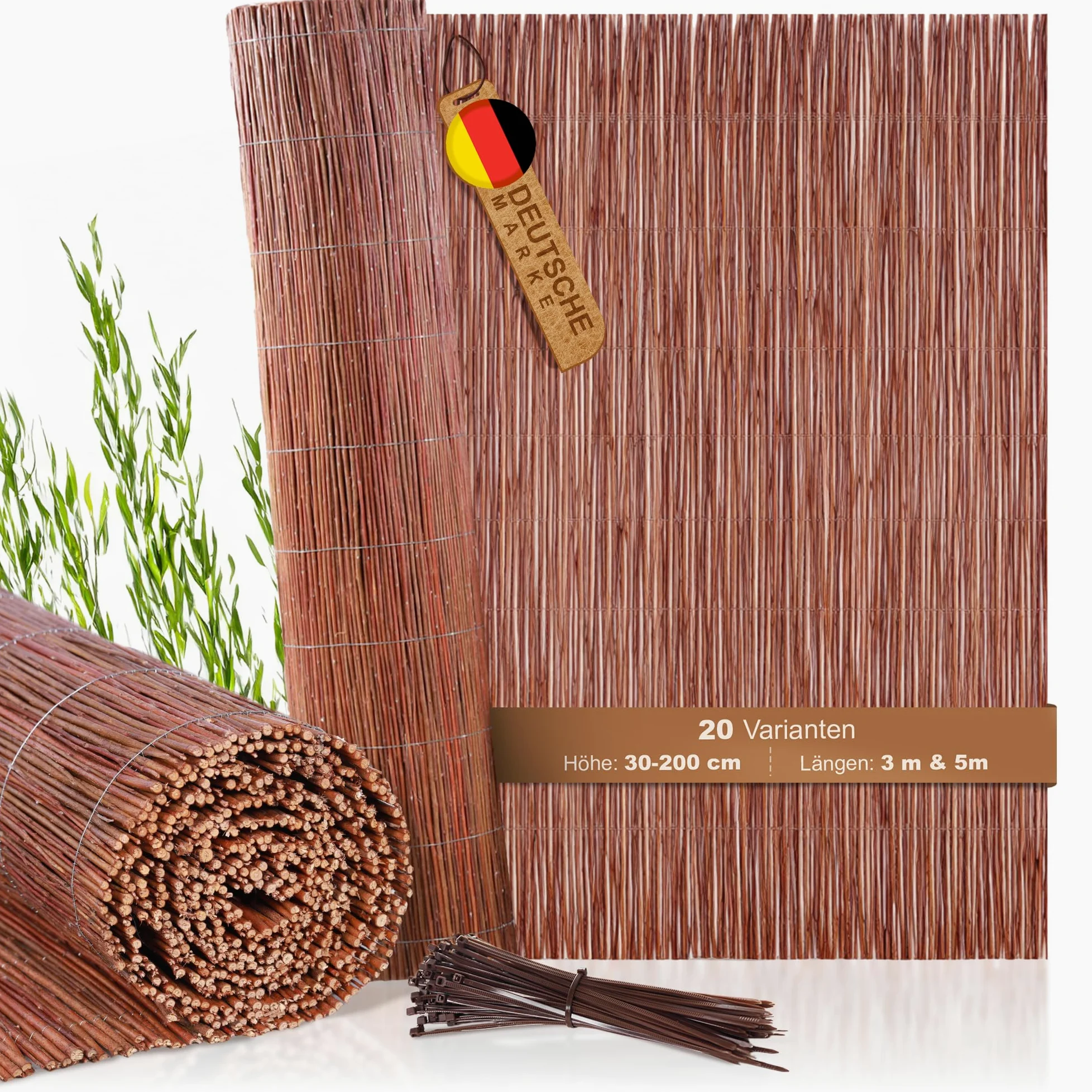 Boogardi - Esterilla de mimbre para protección visual de jardín, balcón y terraza, 18 tamaños