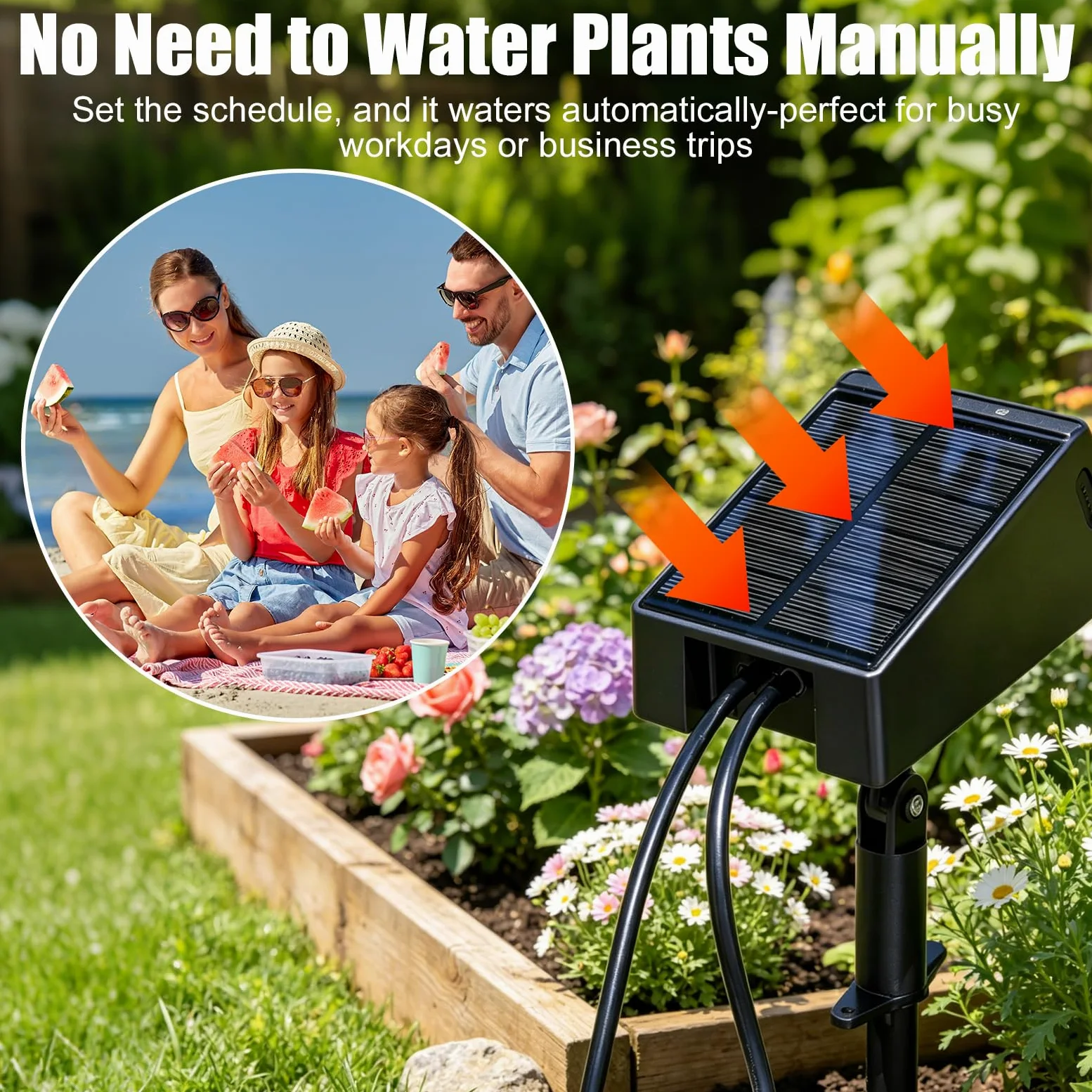 OBEST Kit de Sistema de Riego Solar con 10 Goteros y 10m de Manguera | Modos de Riego Automático, Riego Autónomo para Balcones, Jardines y Plantas en Maceta, Ideal para Vacaciones y Viajes Cortos