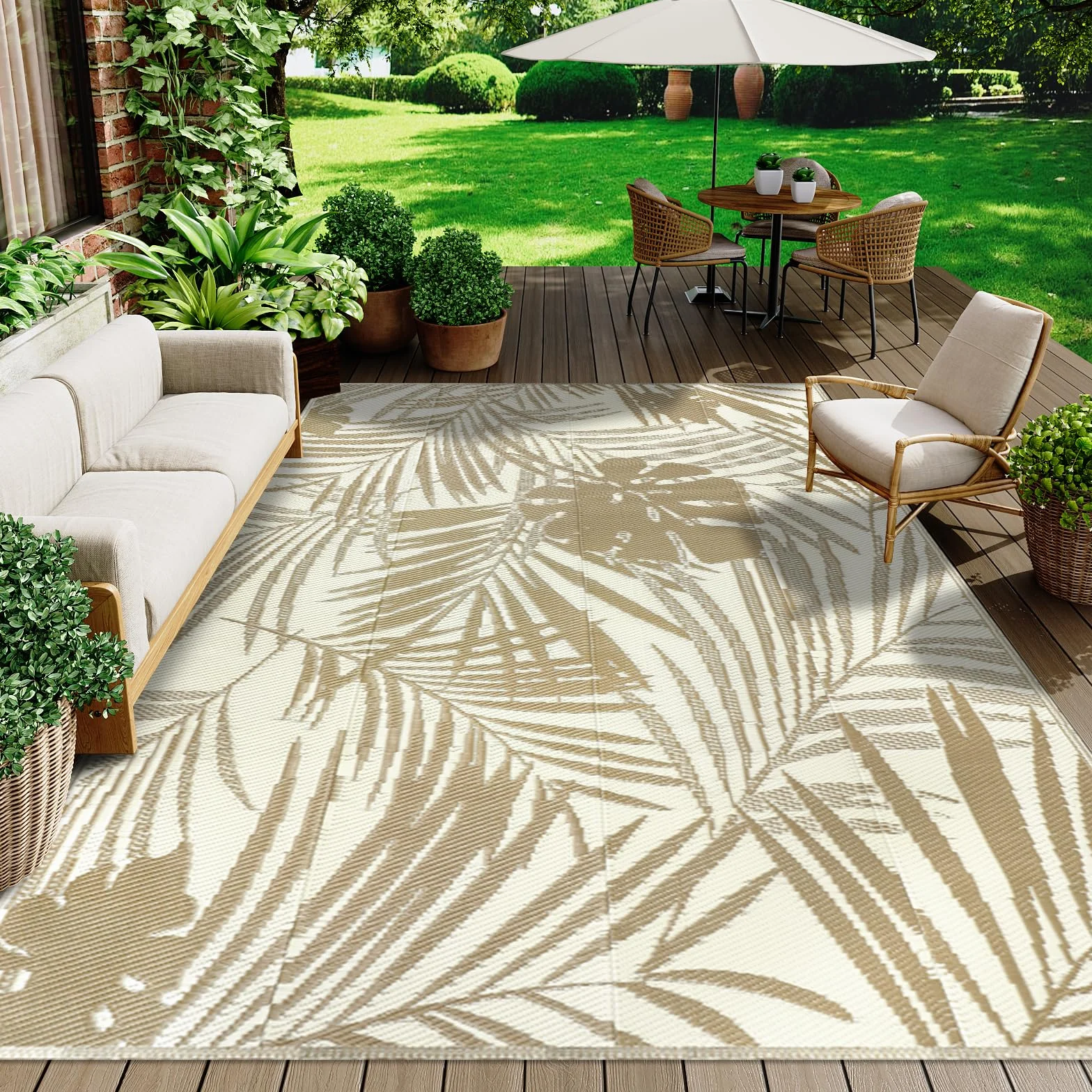 Famibay Alfombras exteriores impermeables, paja de plástico reversible, manta de picnic portátil para jardín, camping, balcón, terraza, patio, porche, playa, barbacoa