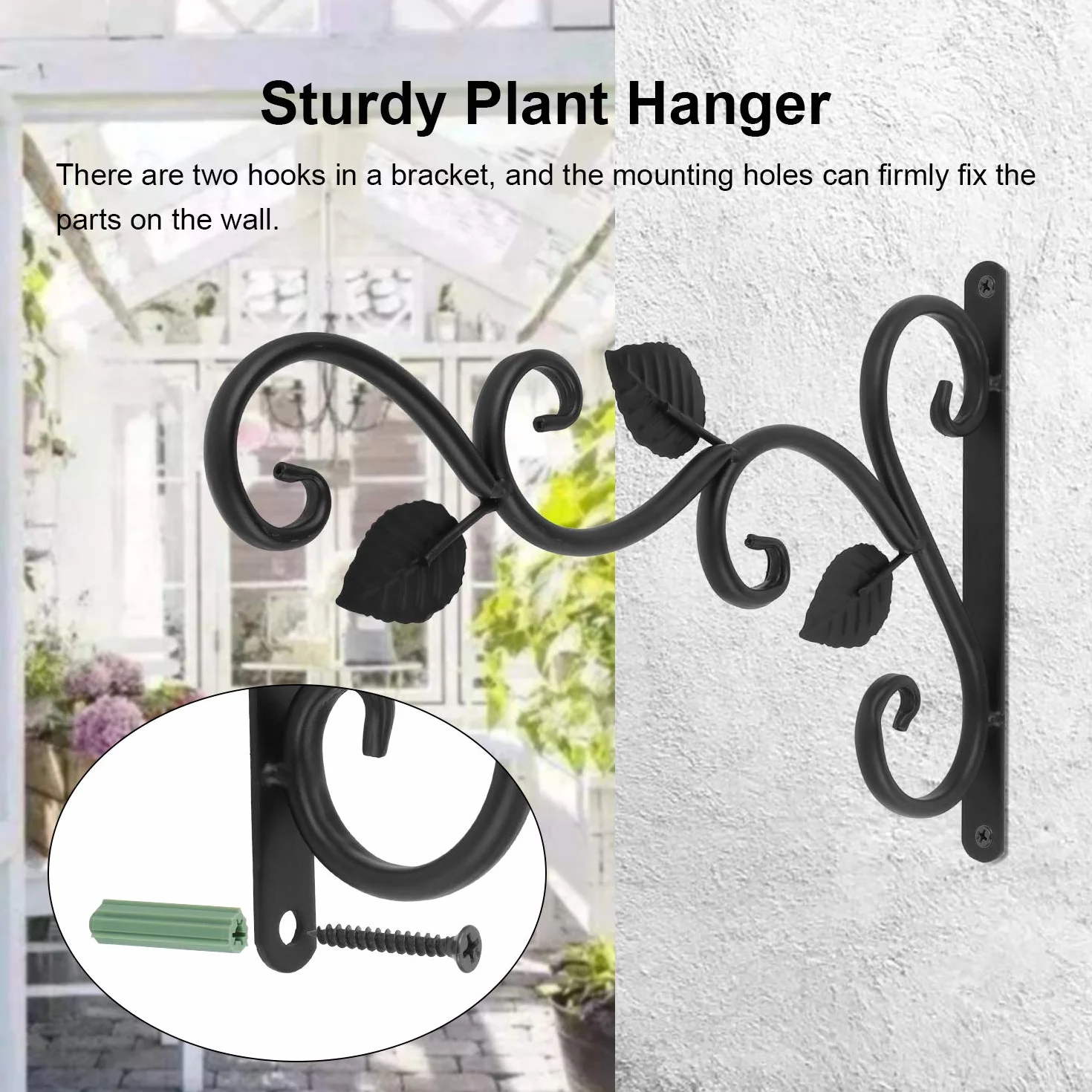 2 Piezas Soporte para Plantas Colgantes, Soporte para Cesta Colgante de Pared, Gancho de Jardín Retro de 12 Pulgada, Soportes Decorativos para Plantas con Tornillos para Alimentador de Pájaros