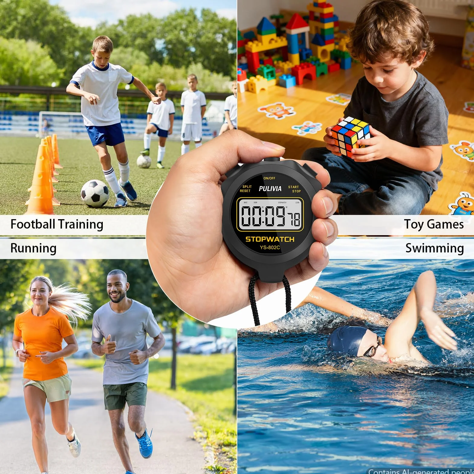Cronómetro Deportivo Digital Silencioso, Negro para Entrenamiento de Niños y Entrenadores