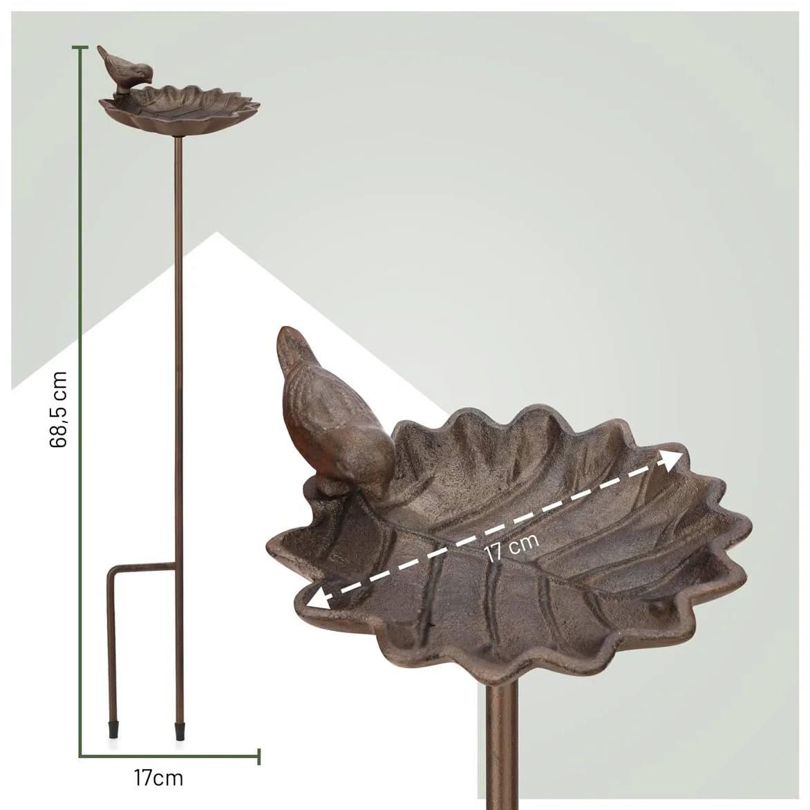 Bebedero para pájaros de pie grande de hierro fundido resistente a las heladas para jardín